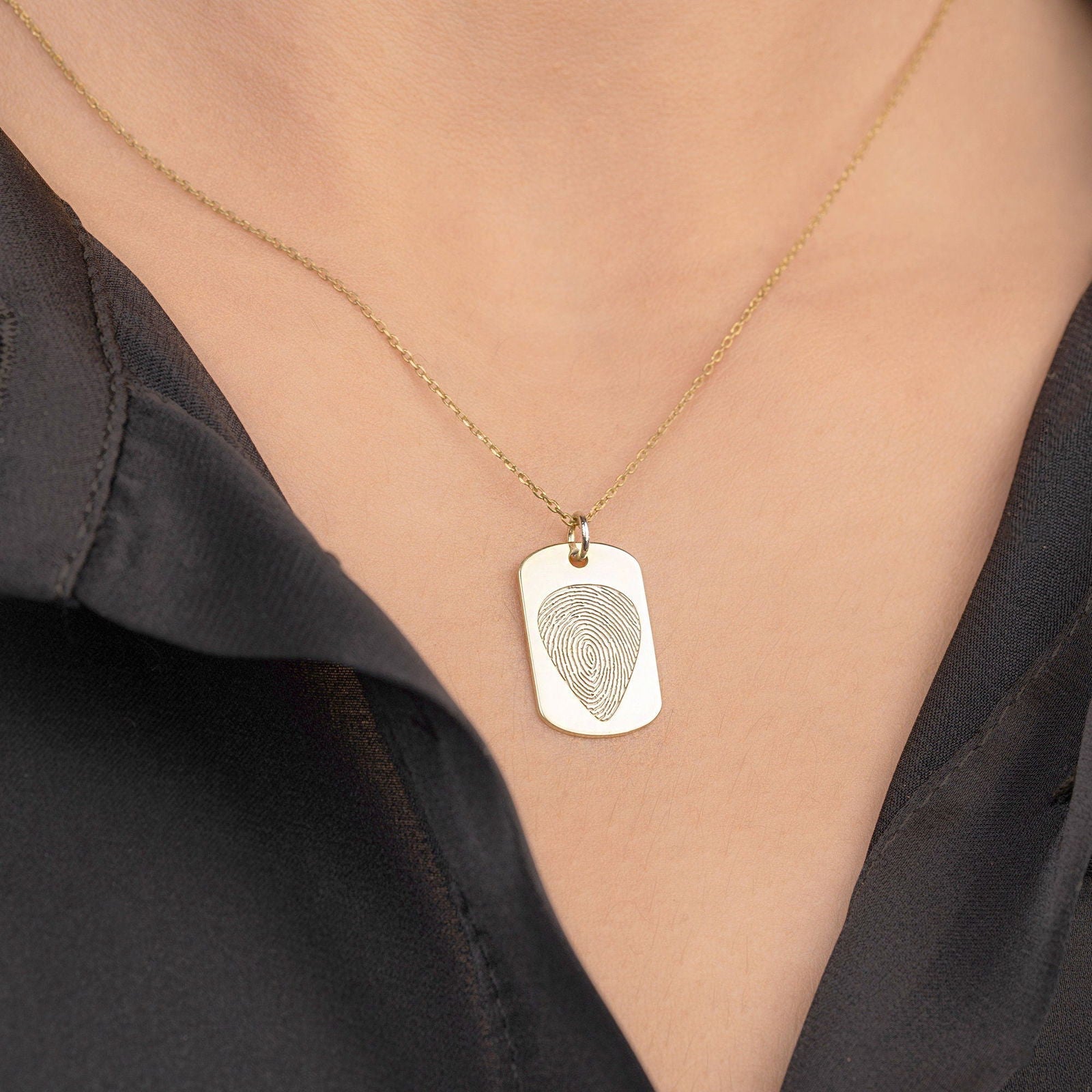 14k Custom Gold Fingerprint necklace, Personalized Dog Tad Id Actual Fingerprint Necklace - InfinityJools