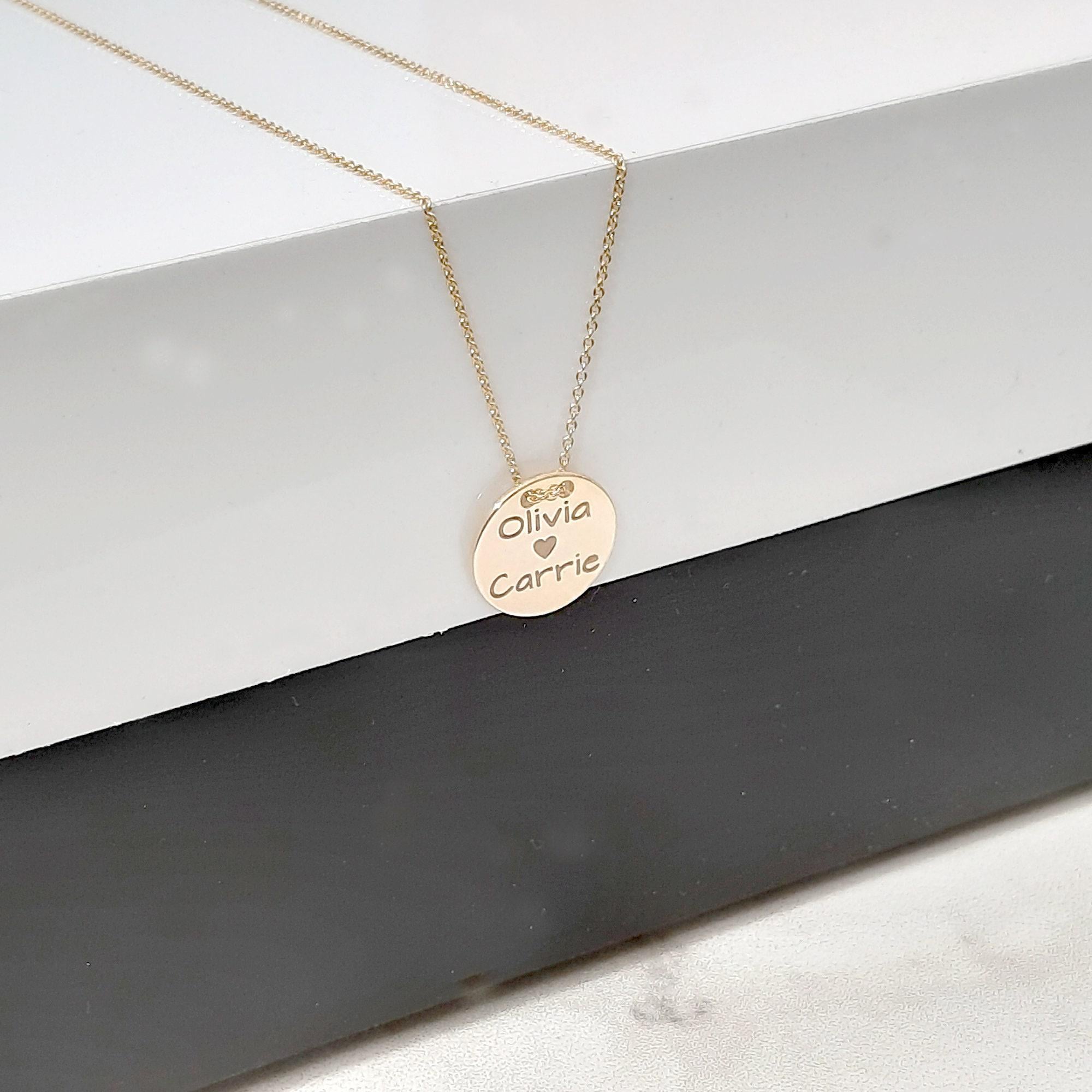 14k Personalized solid gold Disc Necklace - InfinityJools