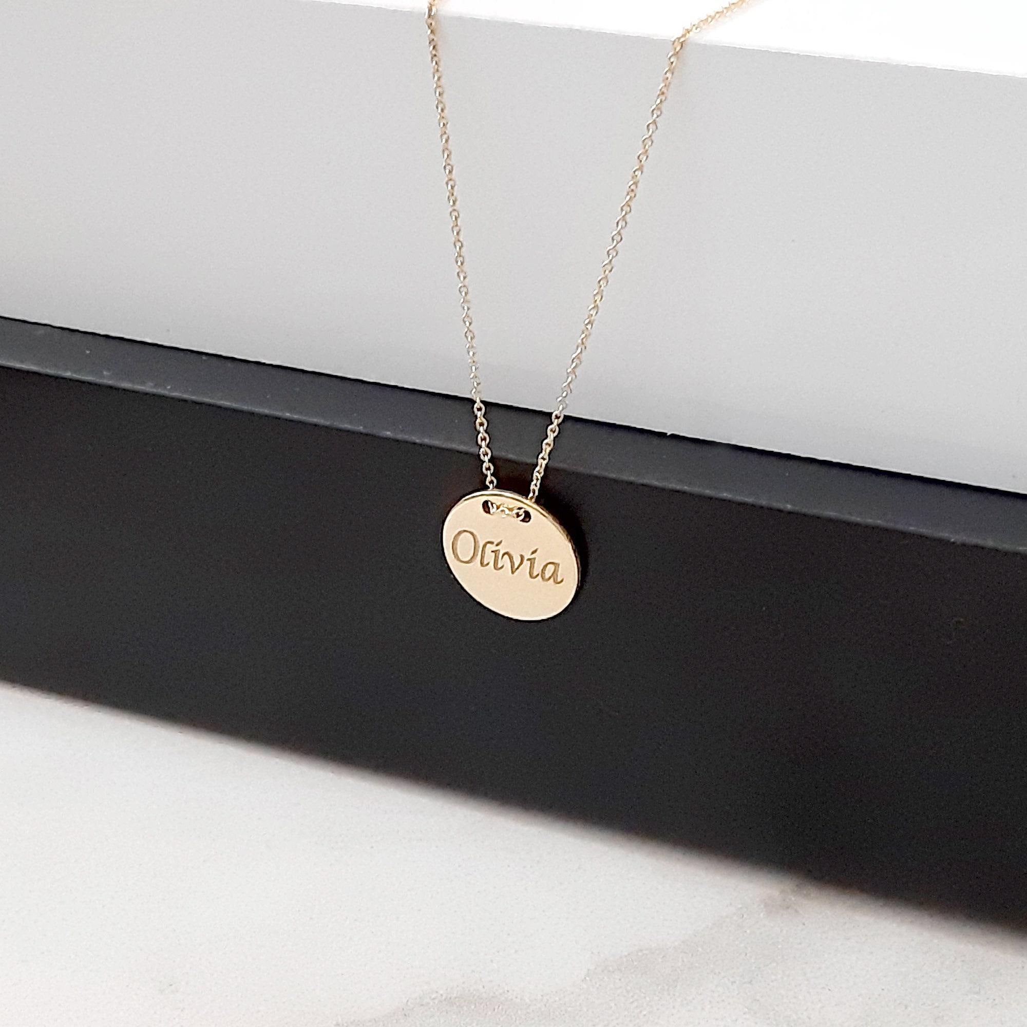 14k Personalized solid gold Disc Necklace - InfinityJools