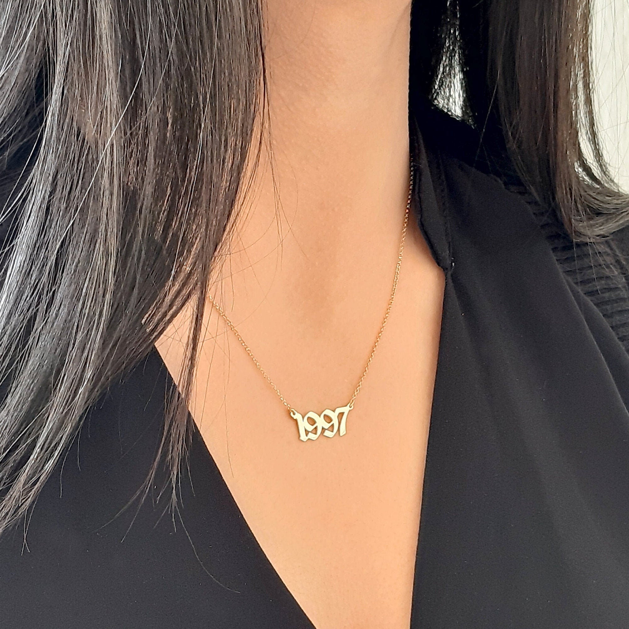 14K Solid Gold Old English Number Birthdate or name Necklace - InfinityJools