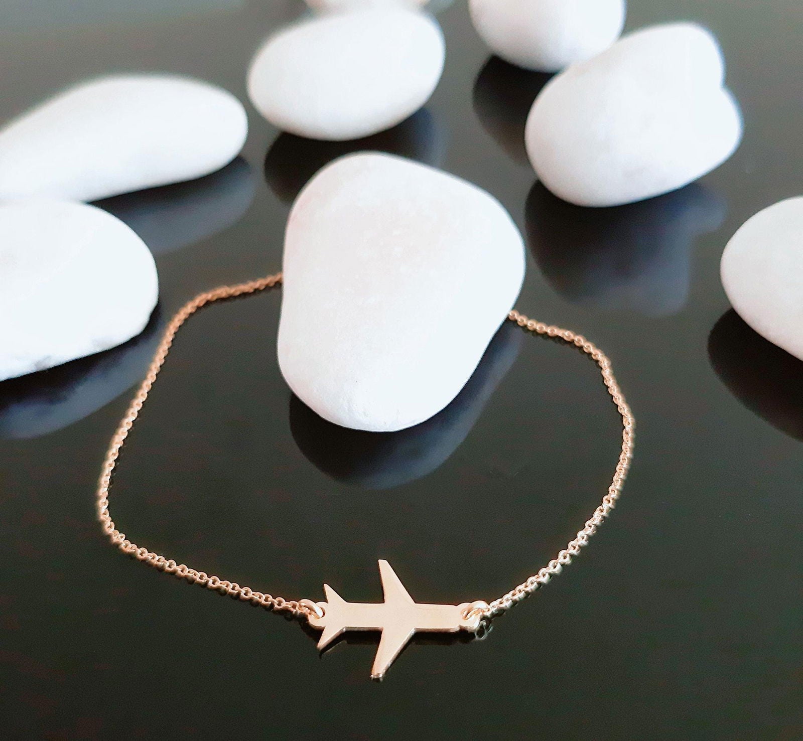 14K Solid Gold  Airplane Bracelet - InfinityJools