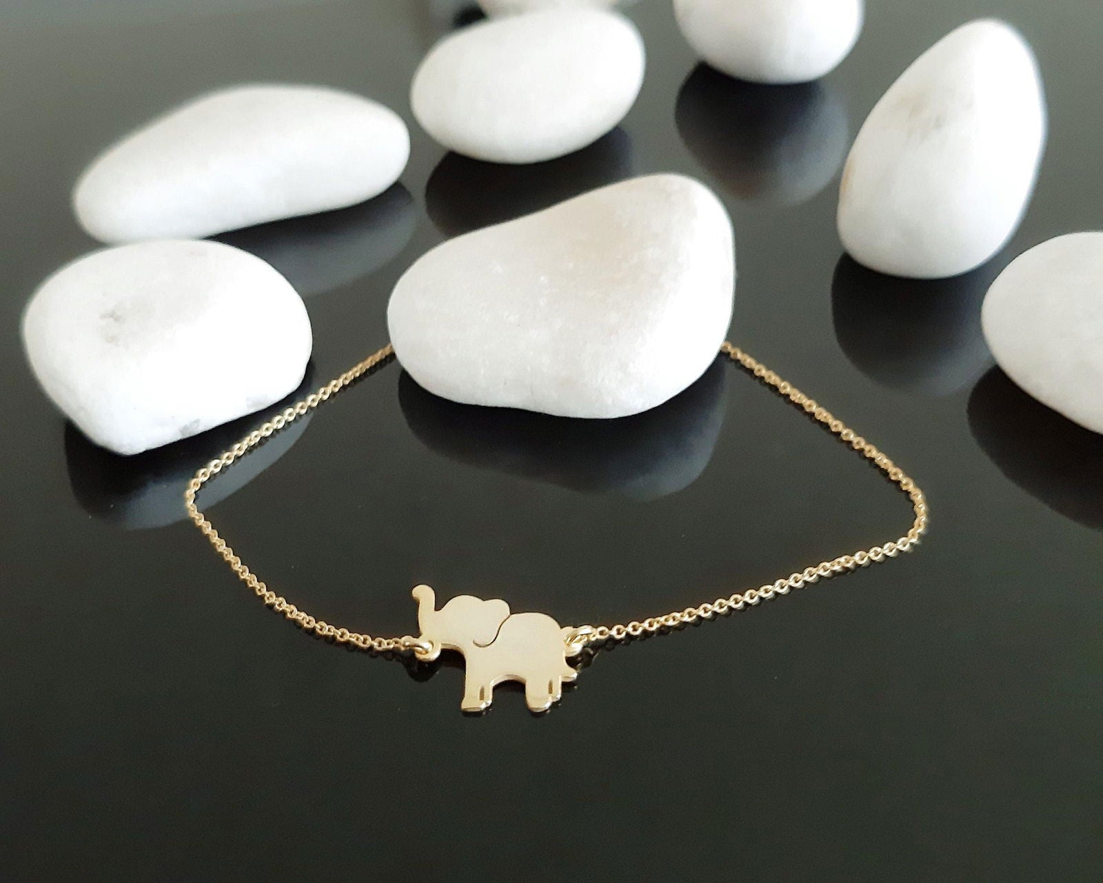 14K Solid Gold Elephant Charm Bracelet - InfinityJools