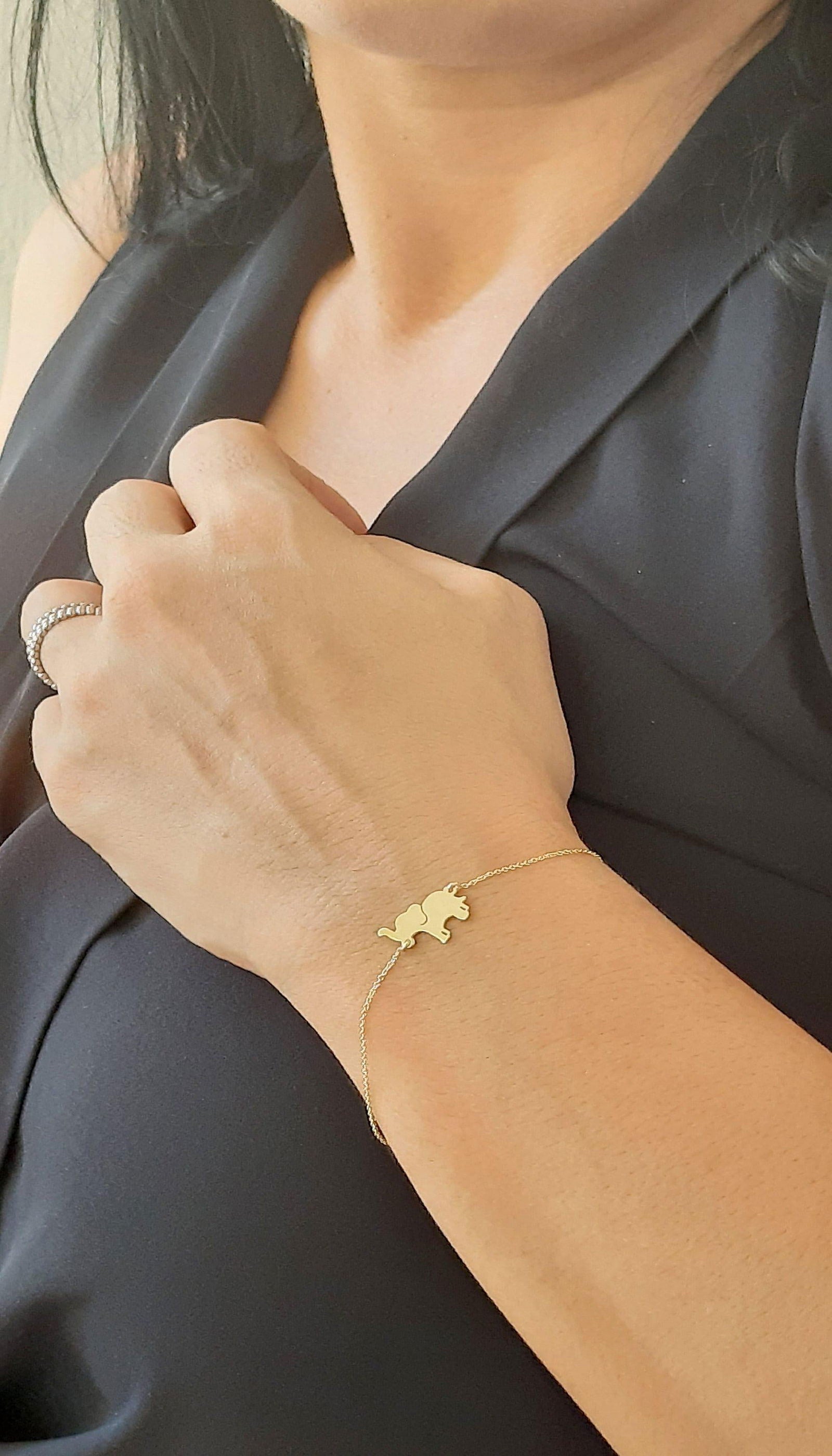 14K Solid Gold Elephant Charm Bracelet - InfinityJools