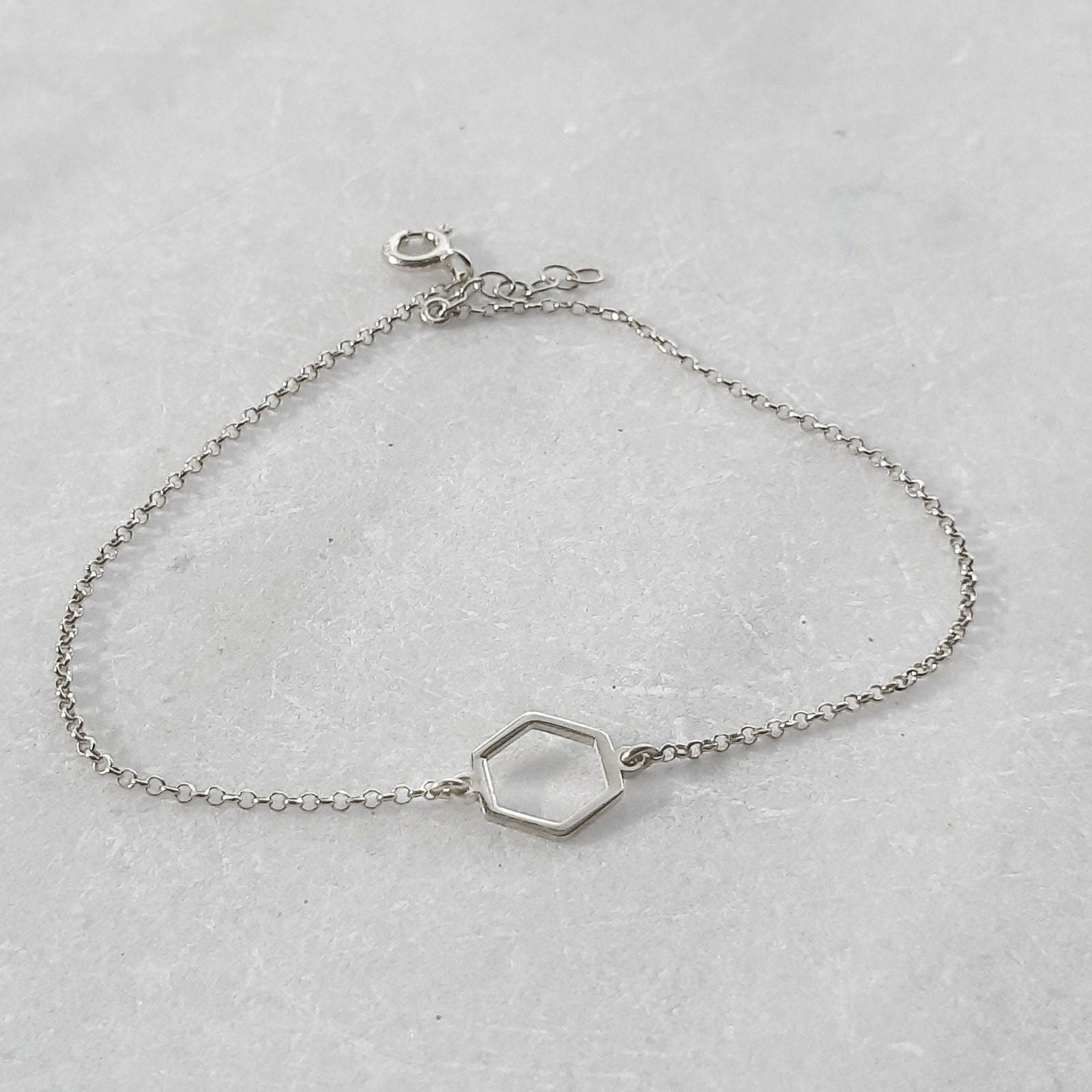 14K Solid Gold Hexagon Charm Bracelet - InfinityJools