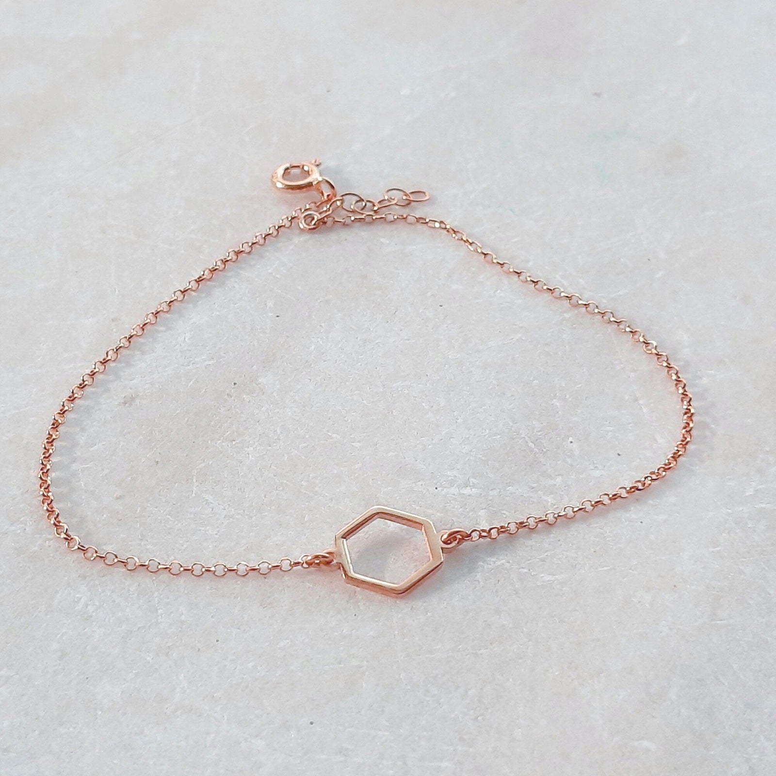 14K Solid Gold Hexagon Charm Bracelet - InfinityJools