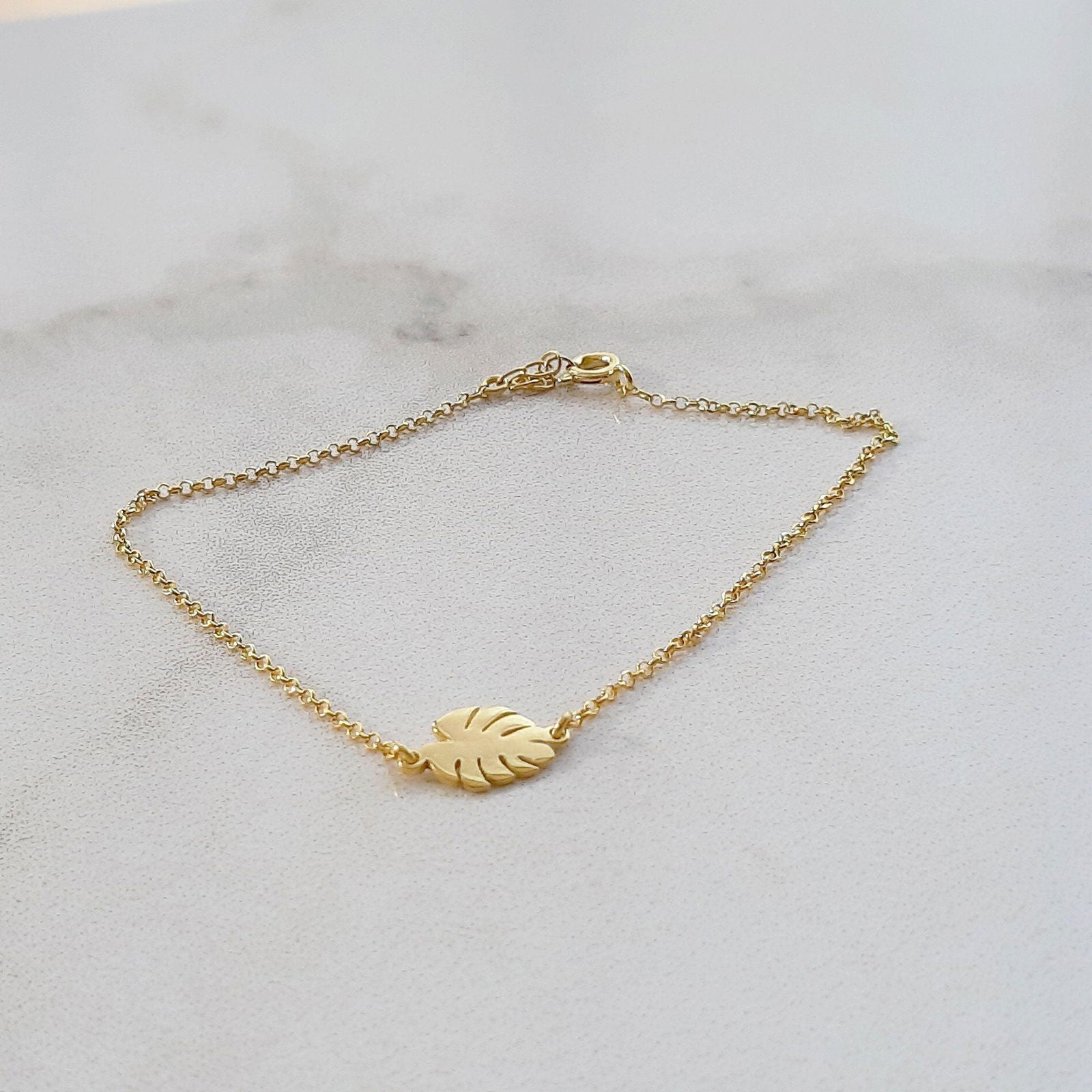 14K Solid Gold Monstera flower Charm Bracelet - InfinityJools