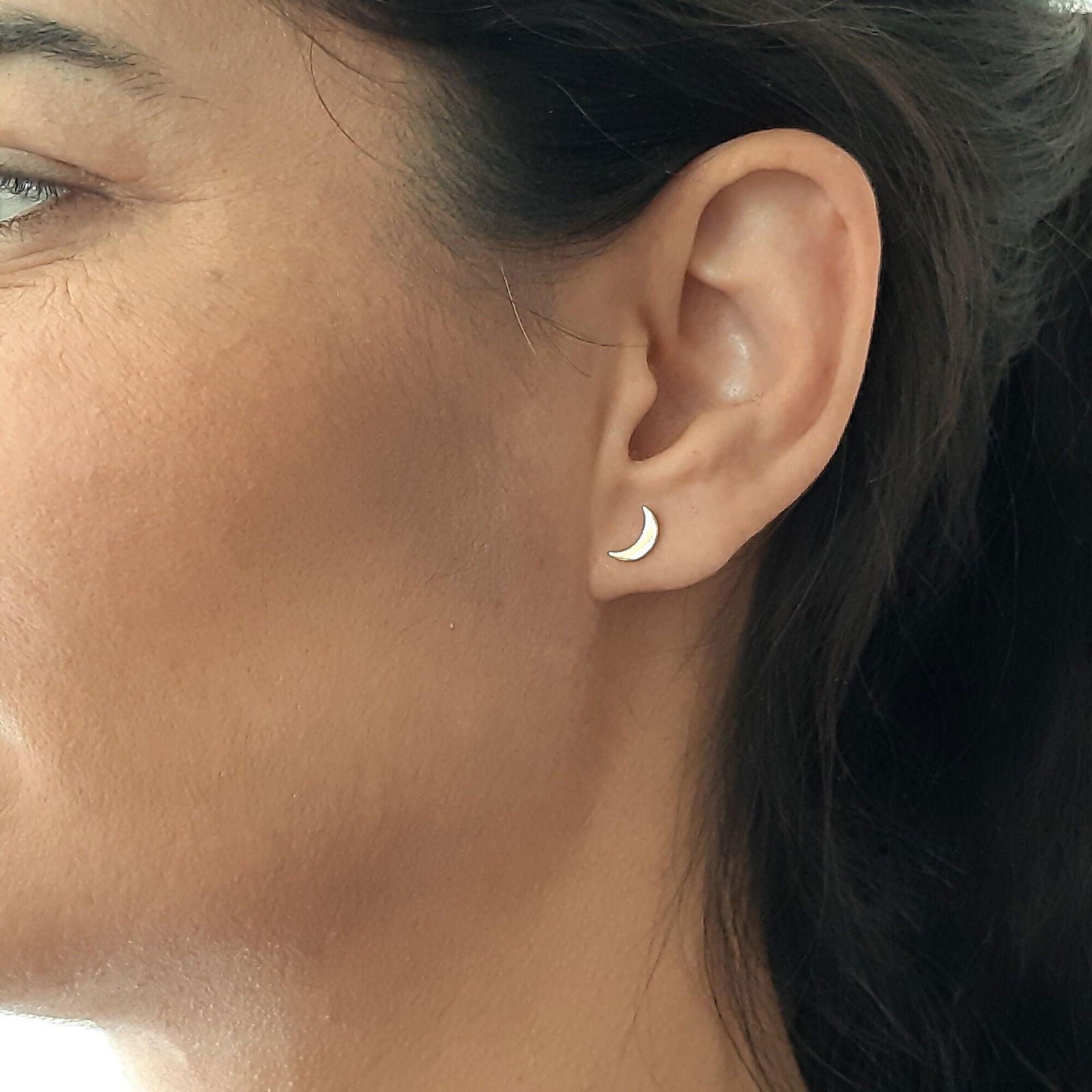 14K Solid Gold Moon Stud Earrings - InfinityJools