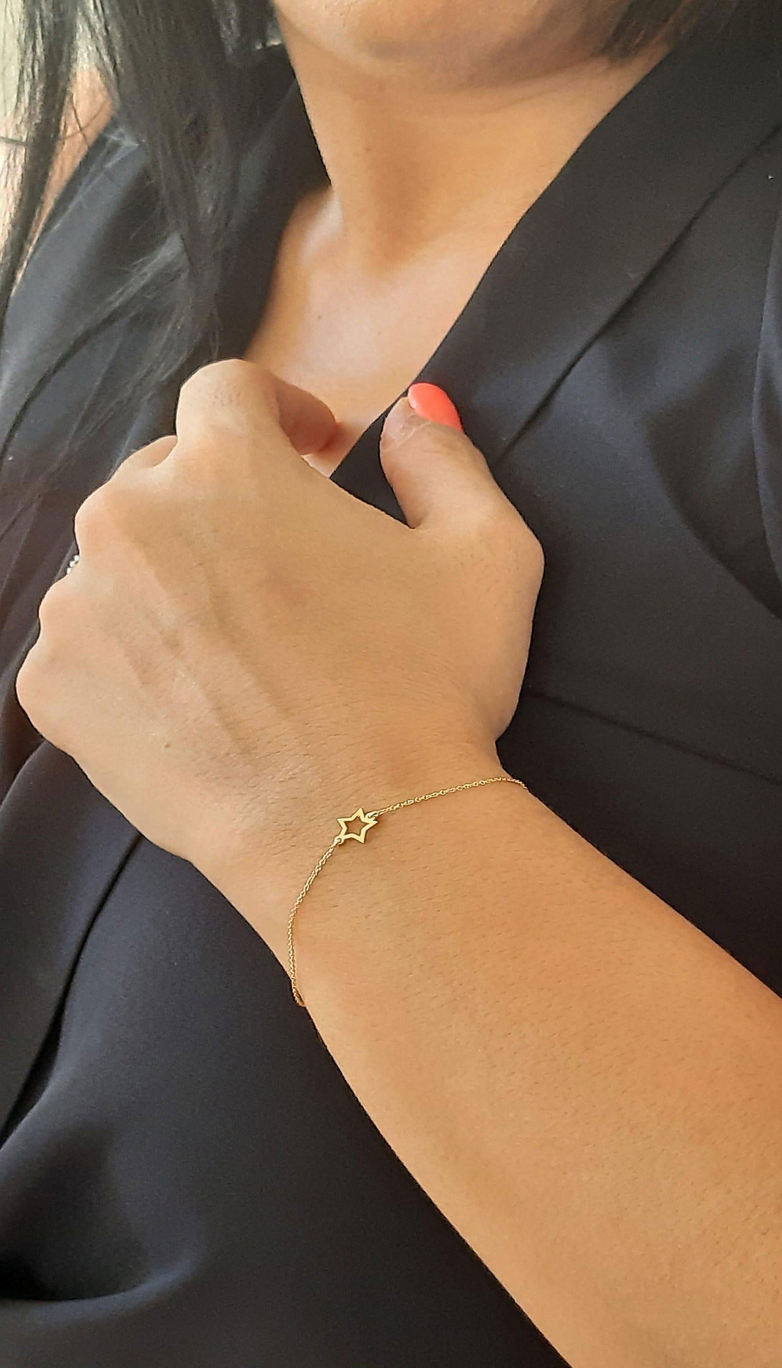 14K Solid Gold Star Charm Bracelet - InfinityJools