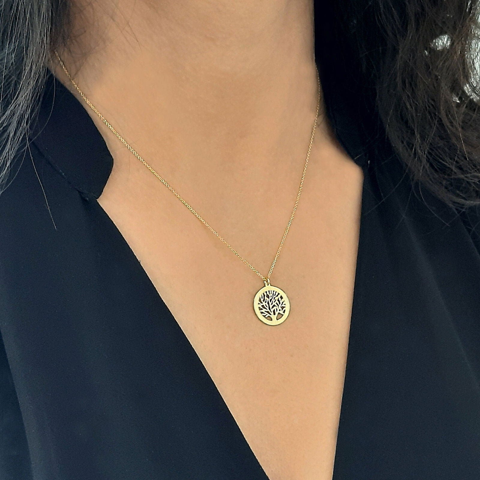 14K Solid Gold Tree of Life Necklace, Family Tree Necklace - InfinityJools