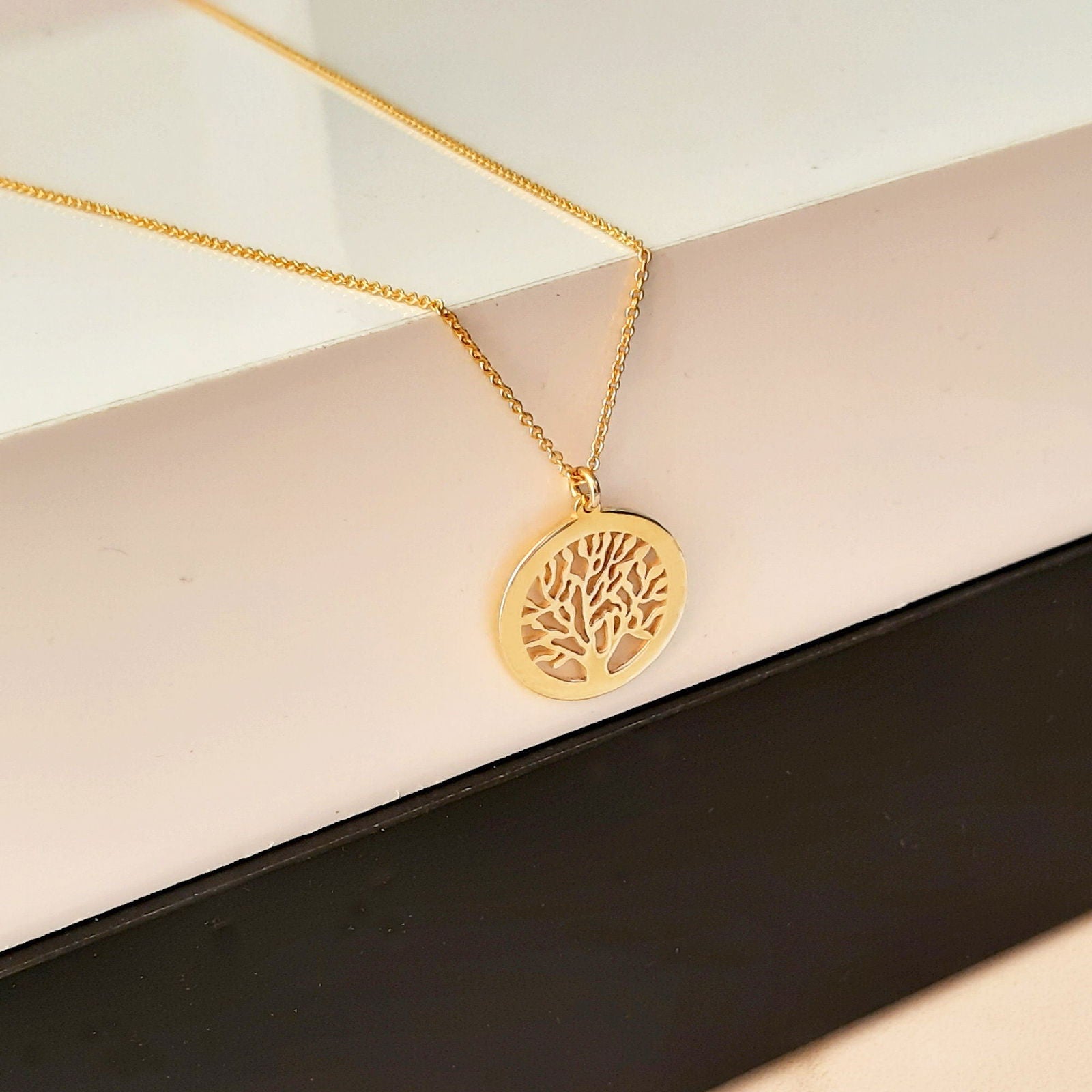 14K Solid Gold Tree of Life Necklace, Family Tree Necklace - InfinityJools