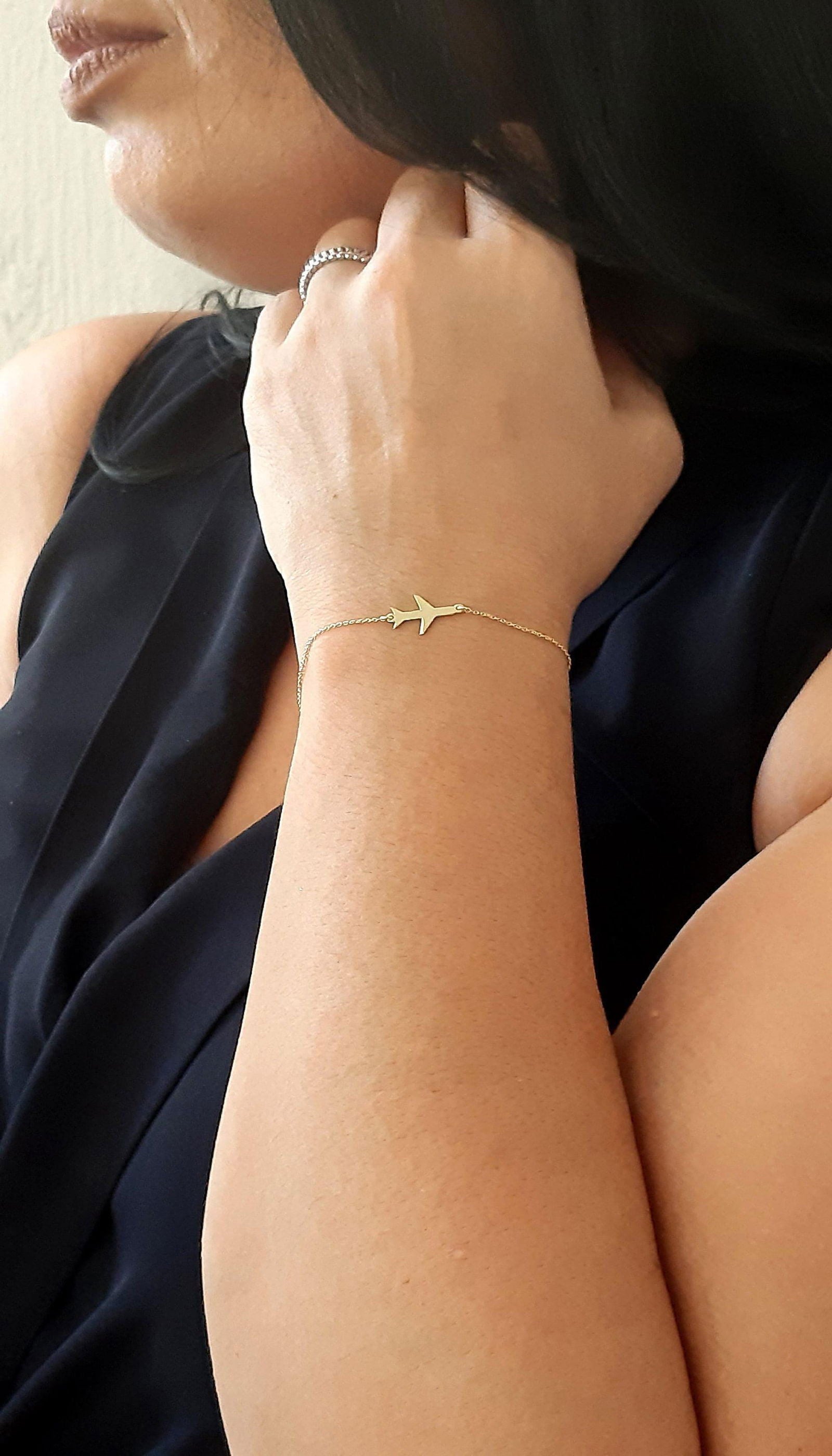 14K Solid Gold  Airplane Bracelet - InfinityJools