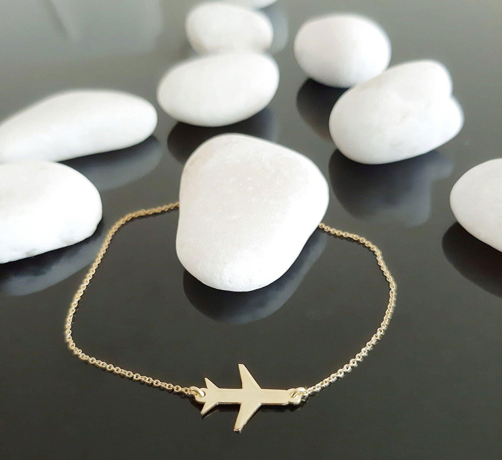 14K Solid Gold  Airplane Bracelet - InfinityJools