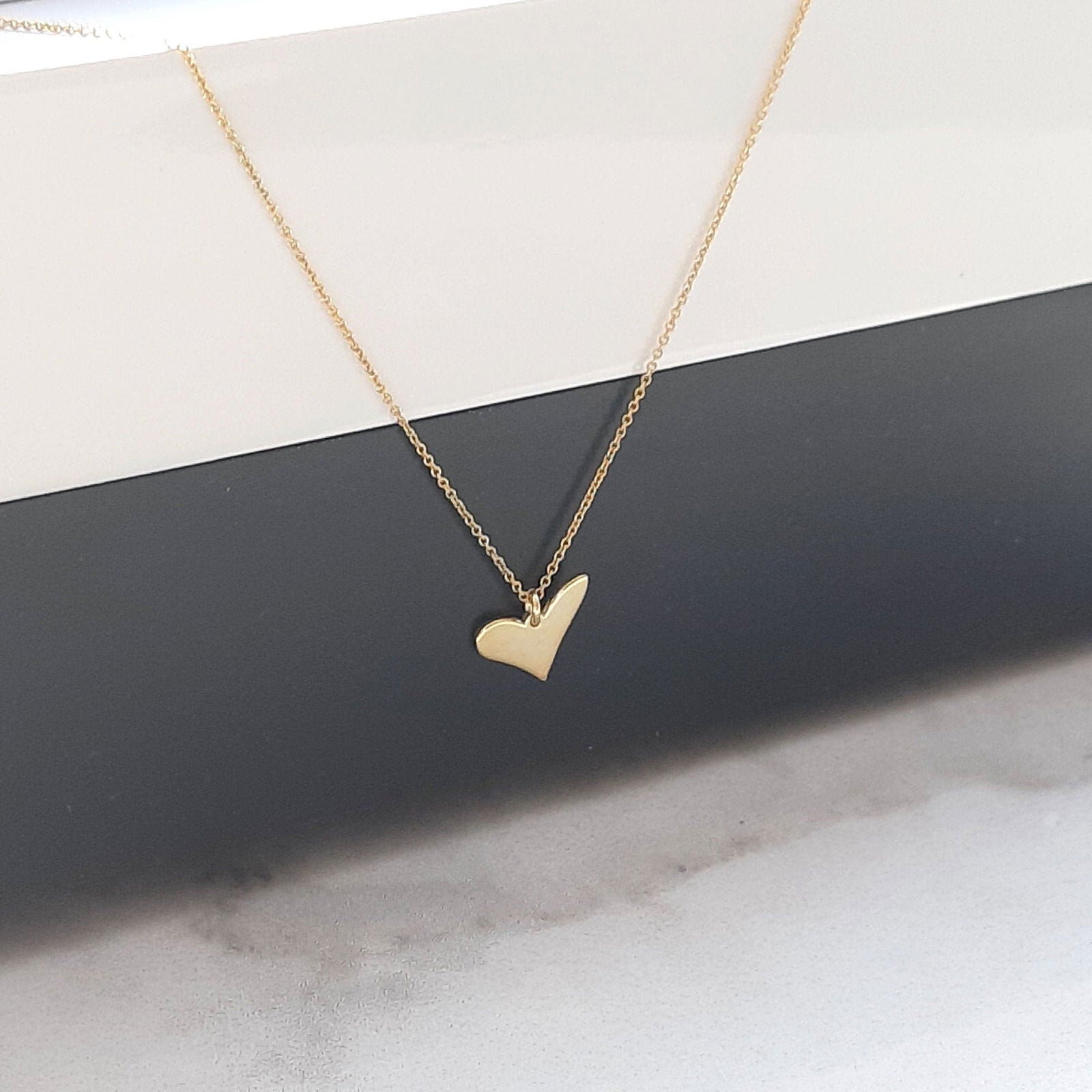 14K Solid Gold heart pendant Necklace - InfinityJools