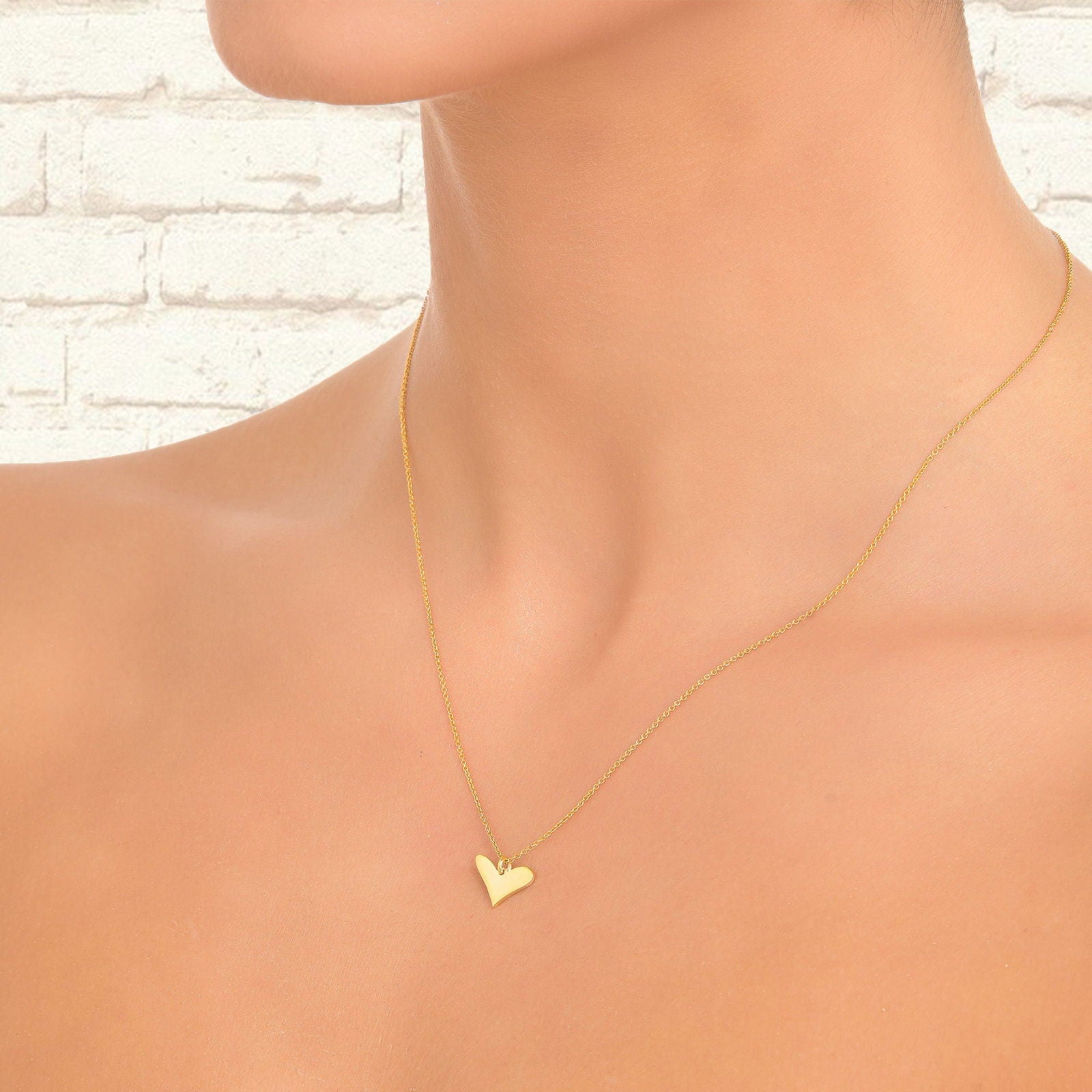 14K Solid Gold heart pendant Necklace - InfinityJools