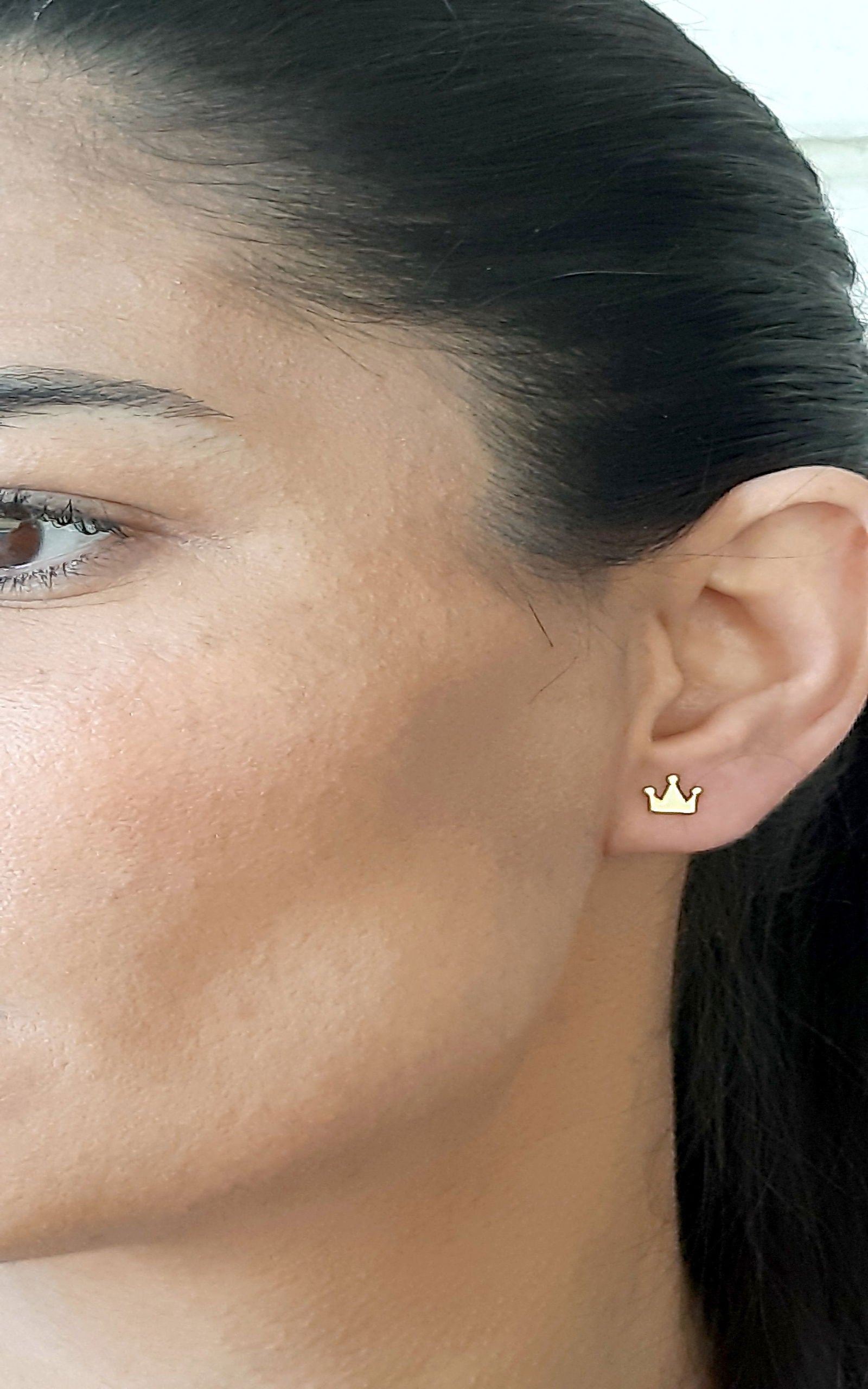 14K Solid gold Crown Stud Earrings , dainty earrings - SunshineJools