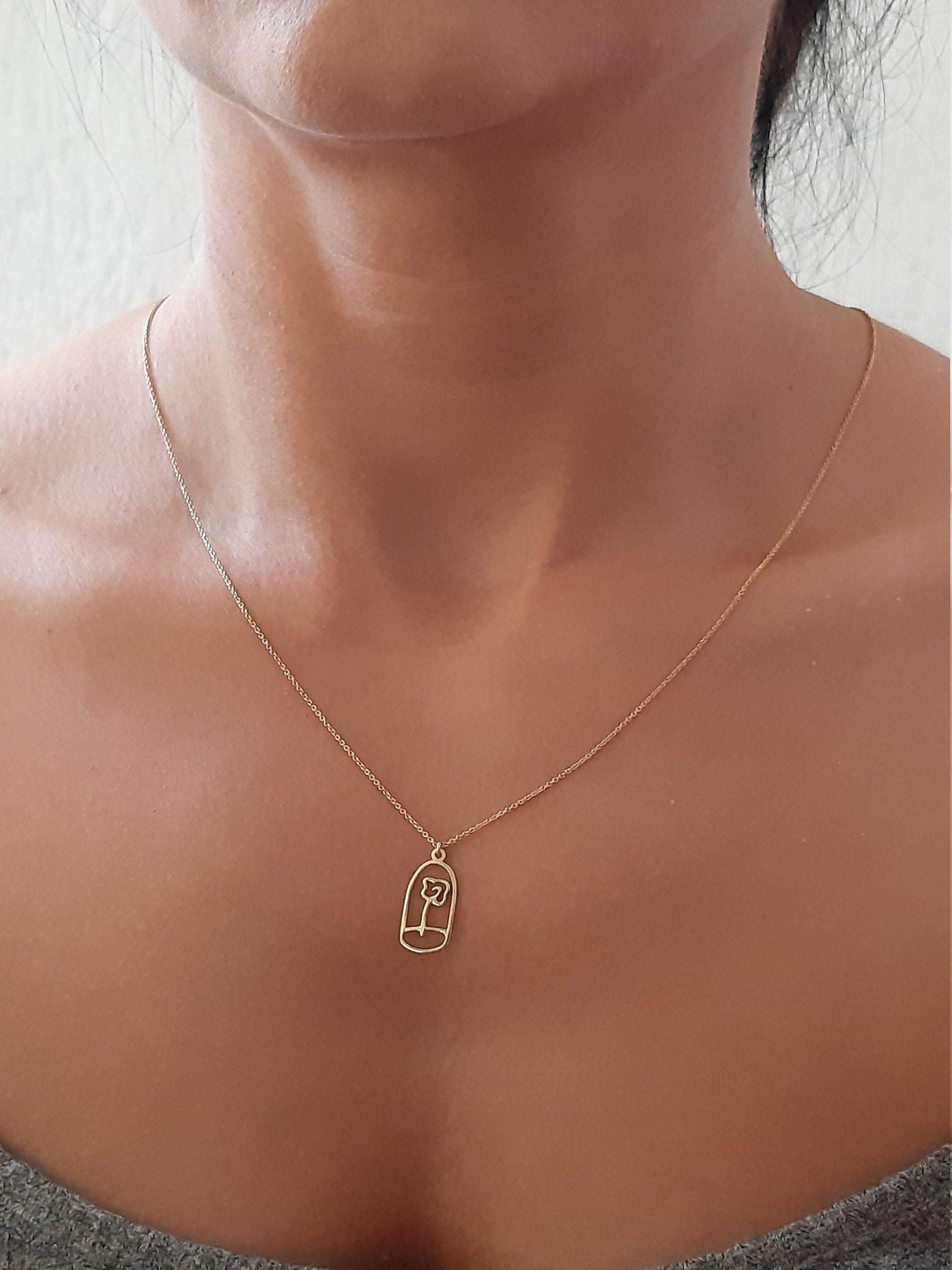 14K Solid gold Rose flower necklace - InfinityJools