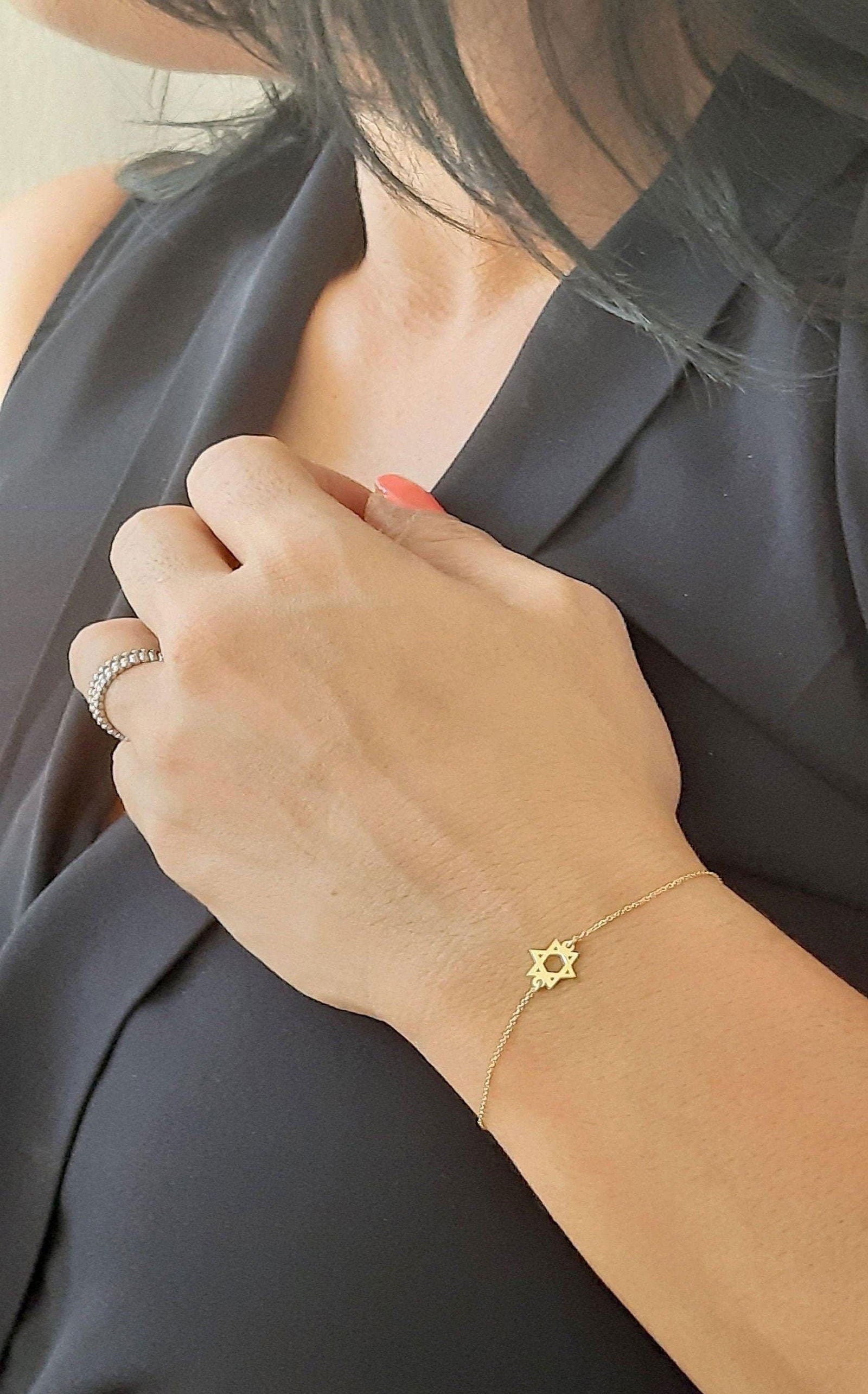14K White Gold David Star Charm Bracelet - InfinityJools