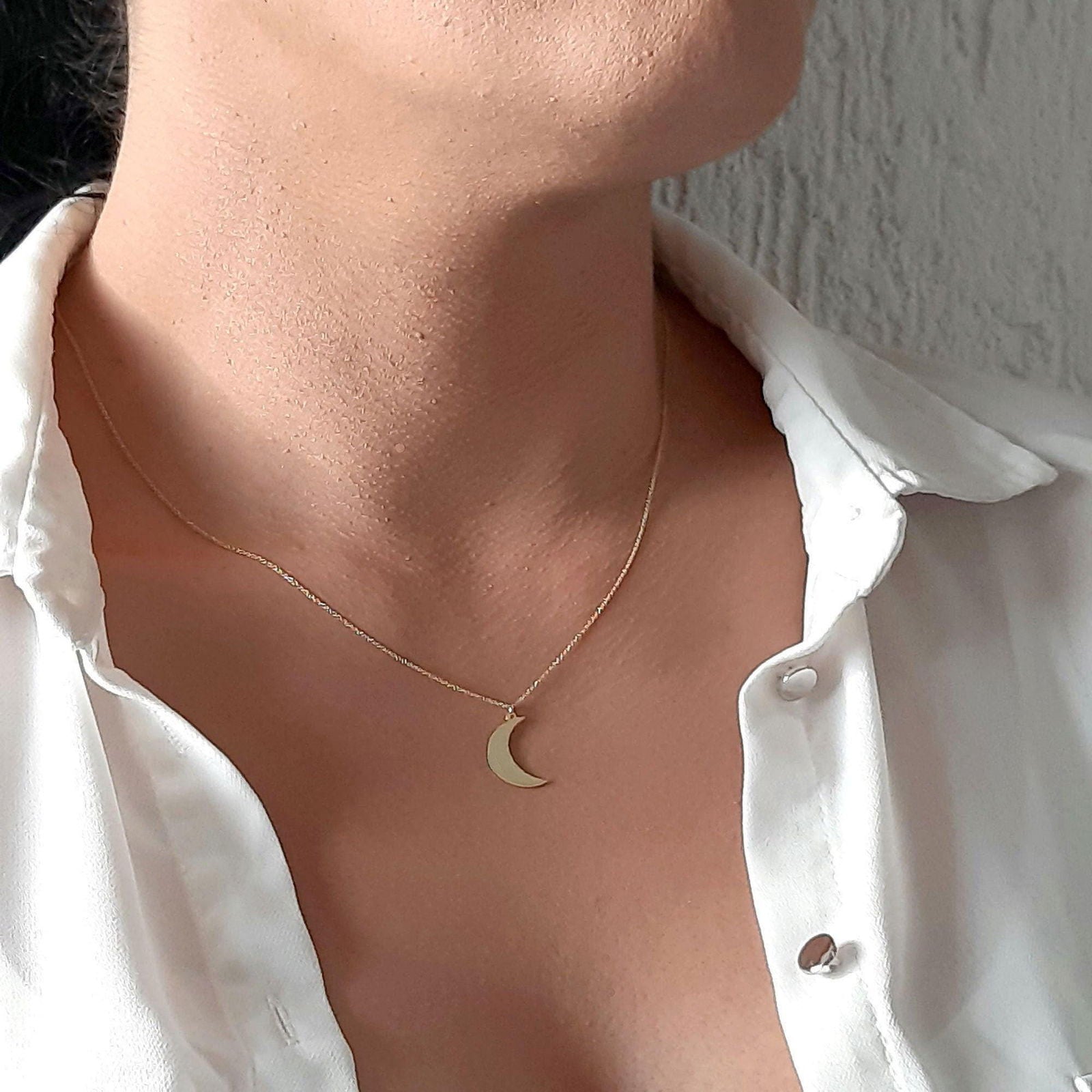 14K White Gold crescent moon pendant - InfinityJools