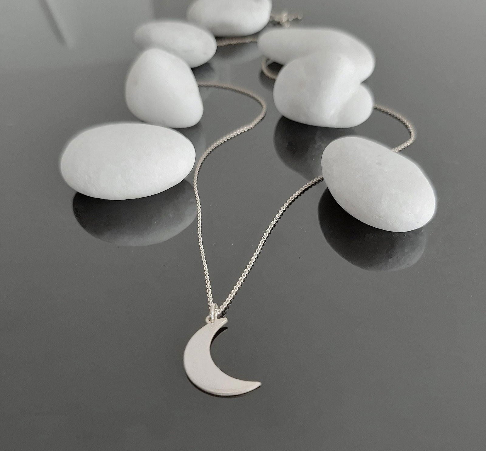 14K White Gold crescent moon pendant - InfinityJools