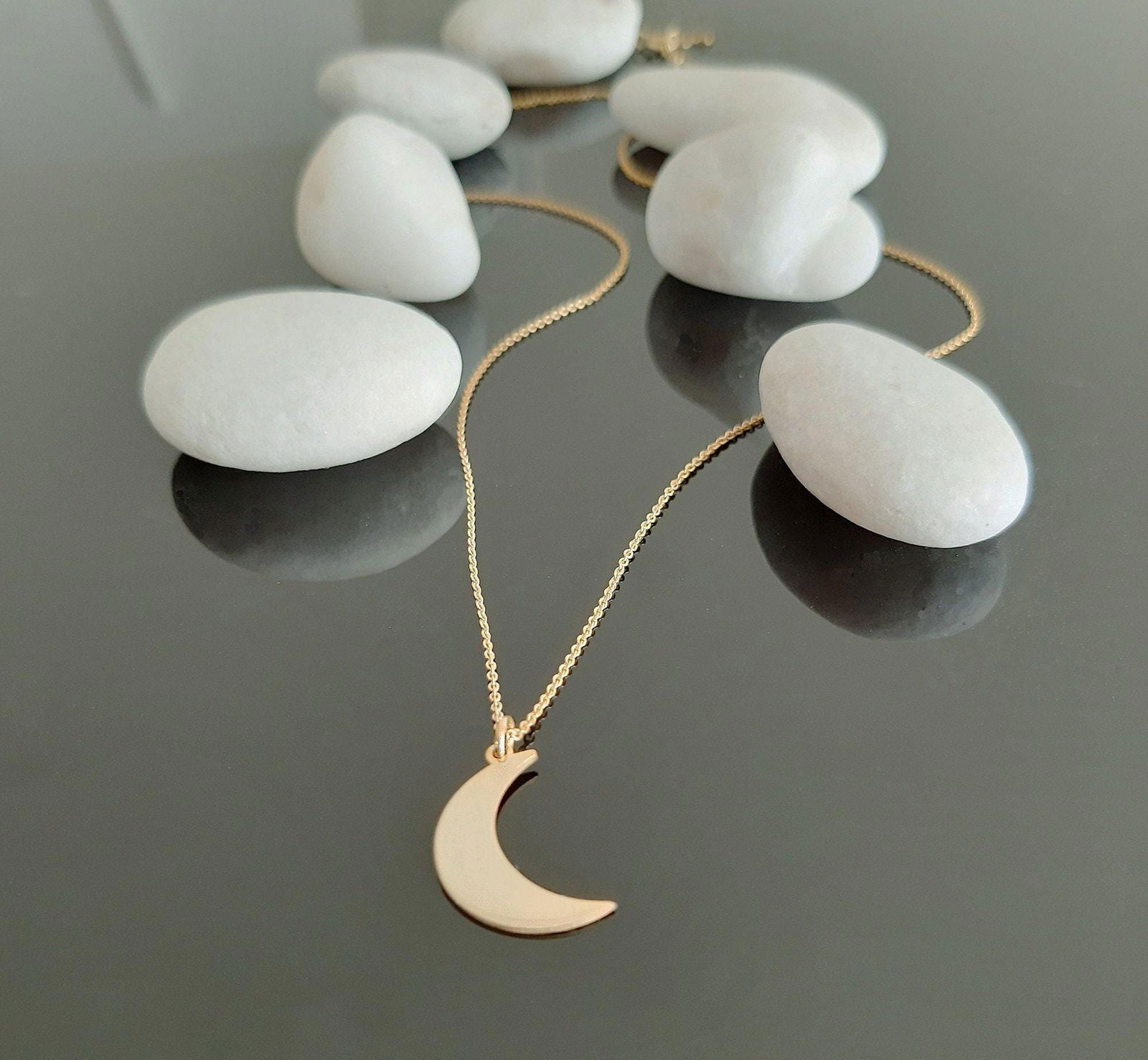 14K White Gold crescent moon pendant - InfinityJools