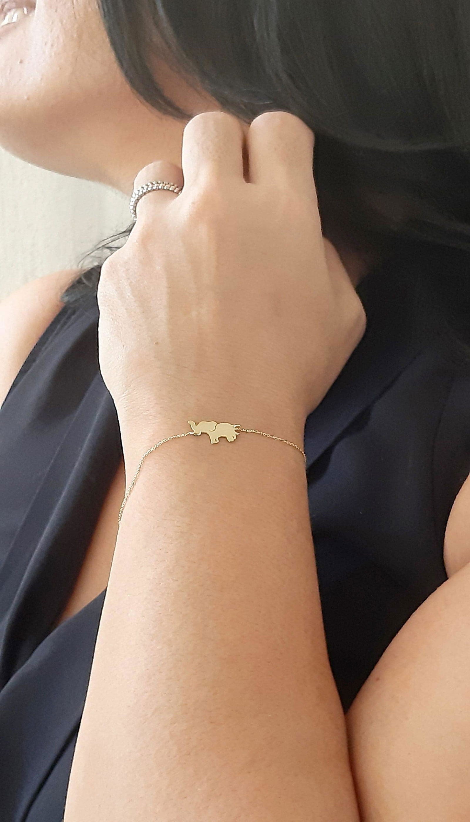 14K Yellow Gold Elephant Charm Bracelet - InfinityJools