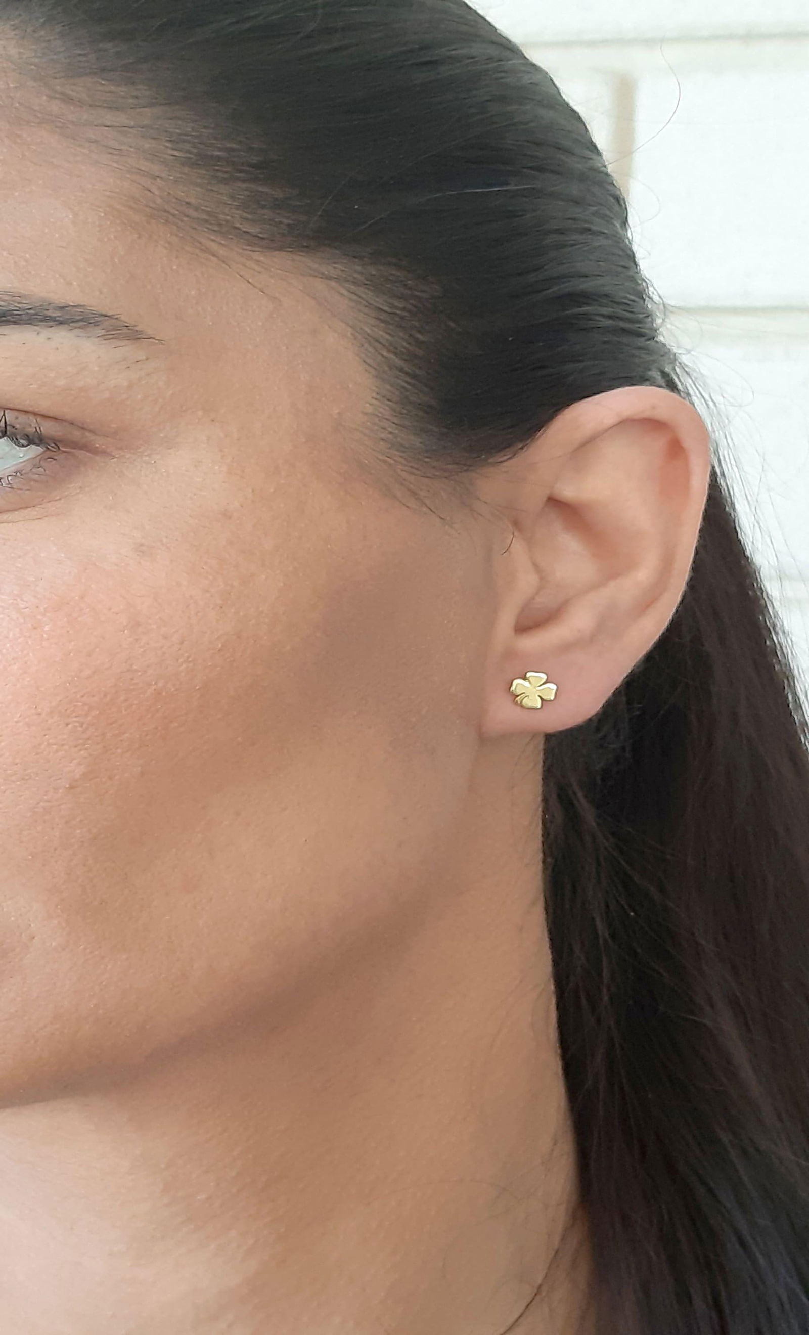 14K Yellow Gold Four leaf clover Stud Earrings - InfinityJools