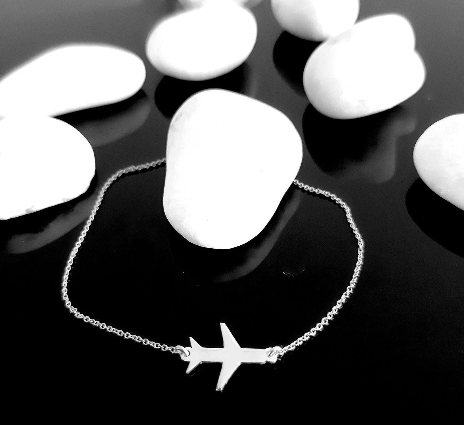 14K white Gold  Airplane Bracelet - InfinityJools