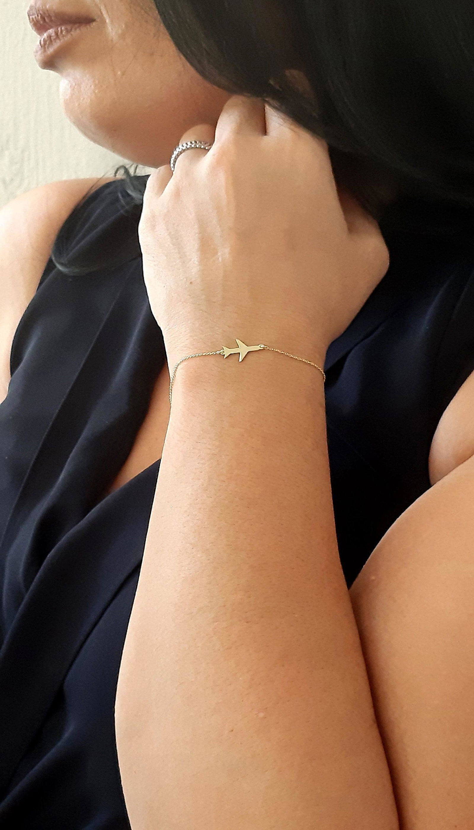 14K white Gold  Airplane Bracelet - InfinityJools