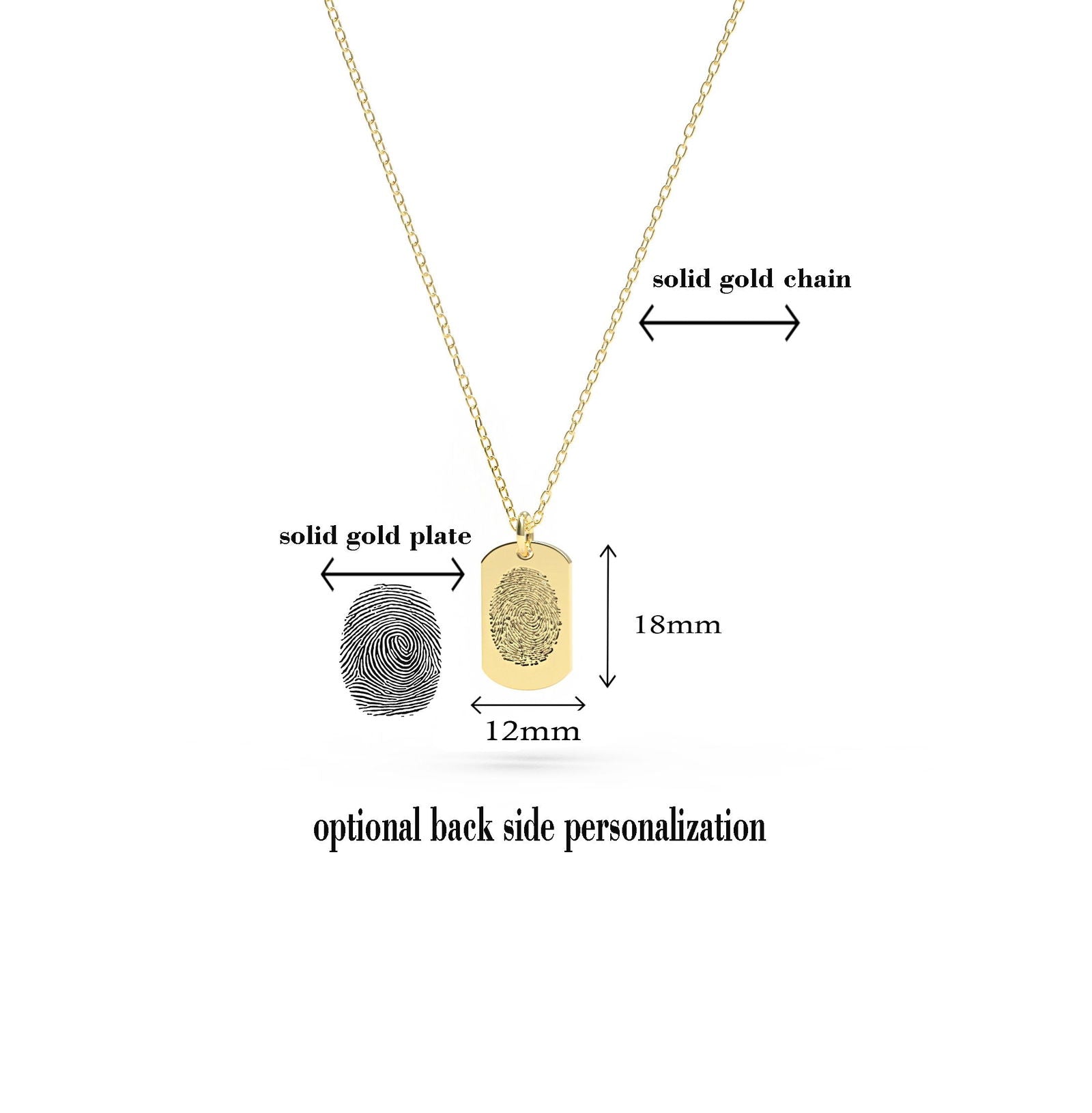 14k Custom Gold Fingerprint necklace, Personalized Dog Tad Id Actual Fingerprint Necklace - InfinityJools