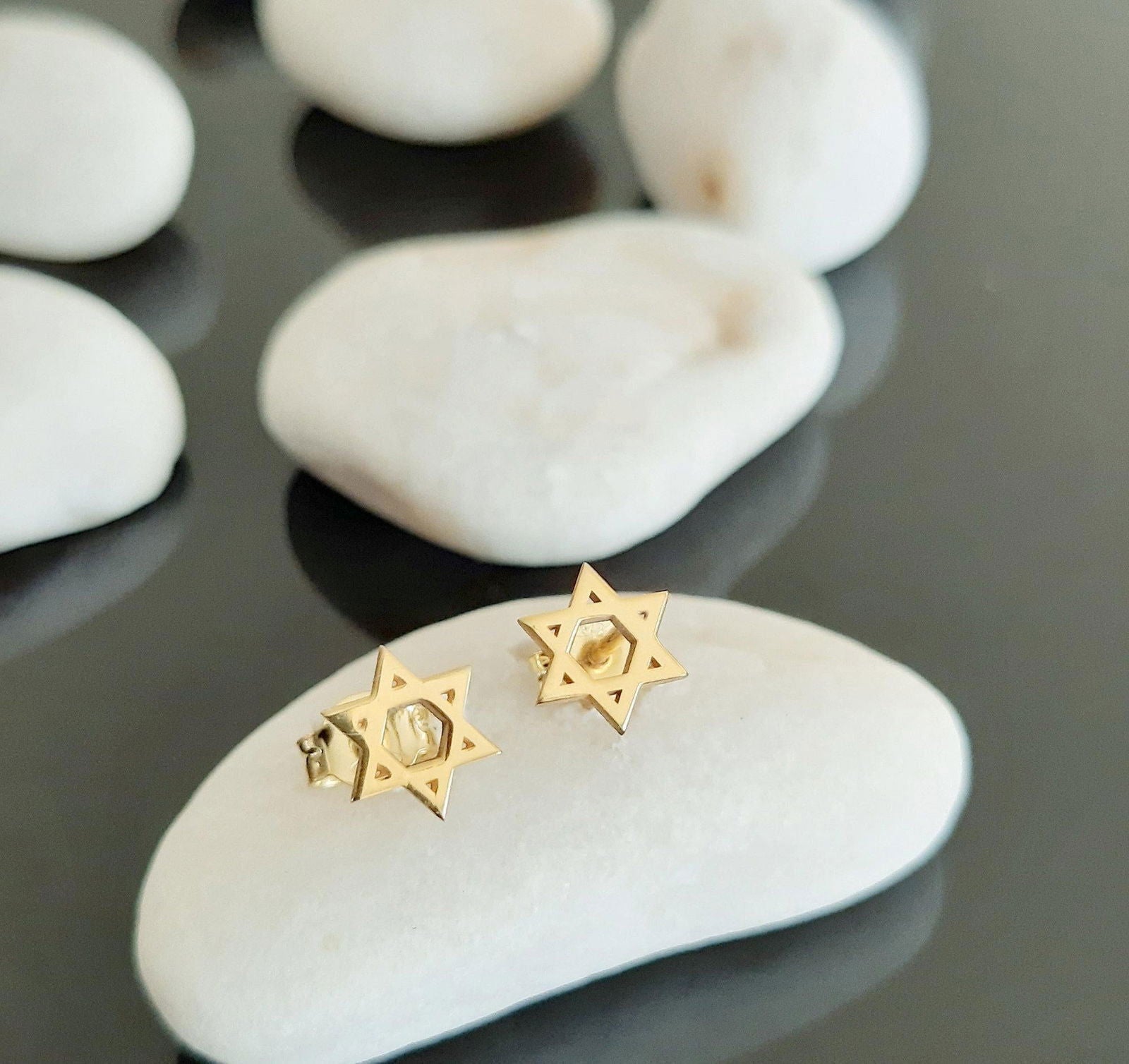 14k Gold David Star Stud Earrings - InfinityJools
