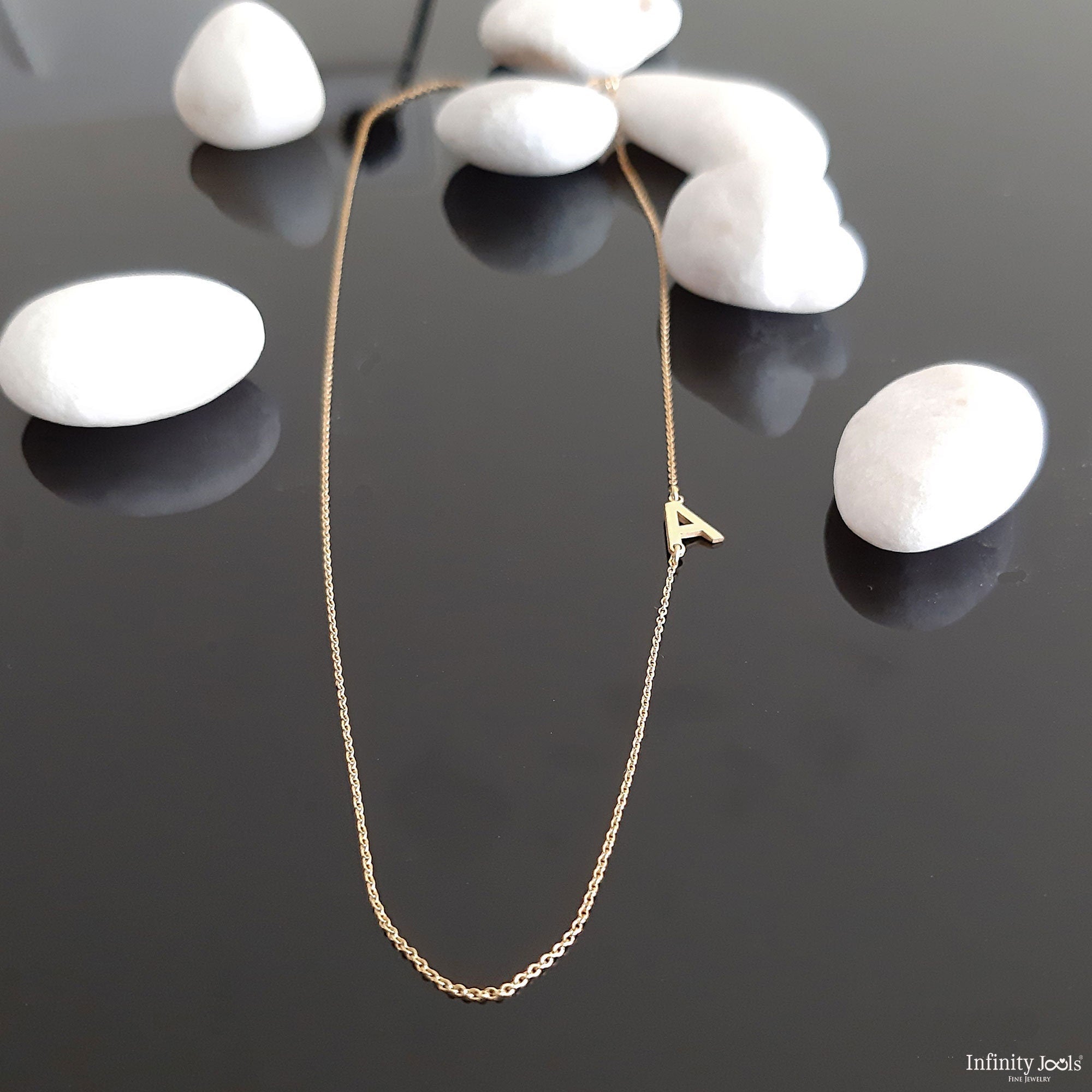14k Gold Initial Letter Sideways Necklace - InfinityJools