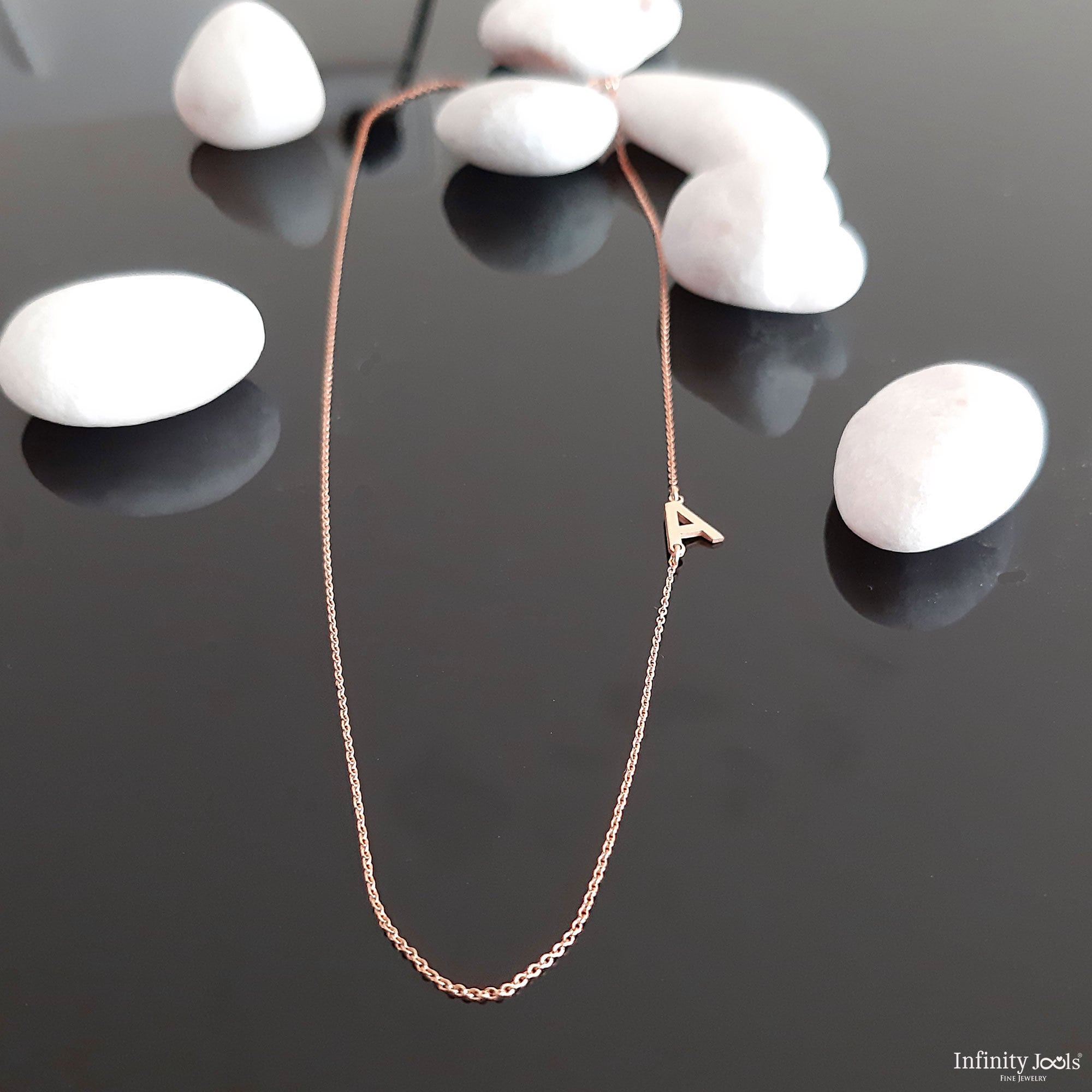 14k Gold Initial Letter Sideways Necklace - InfinityJools