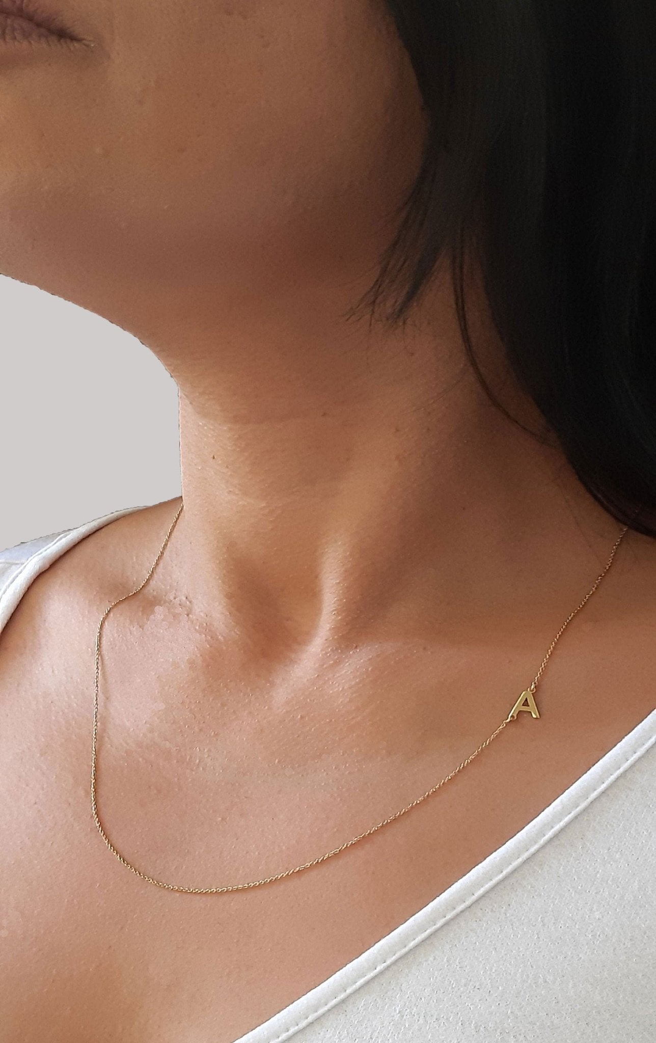 14k Gold Initial Letter Sideways Necklace - InfinityJools