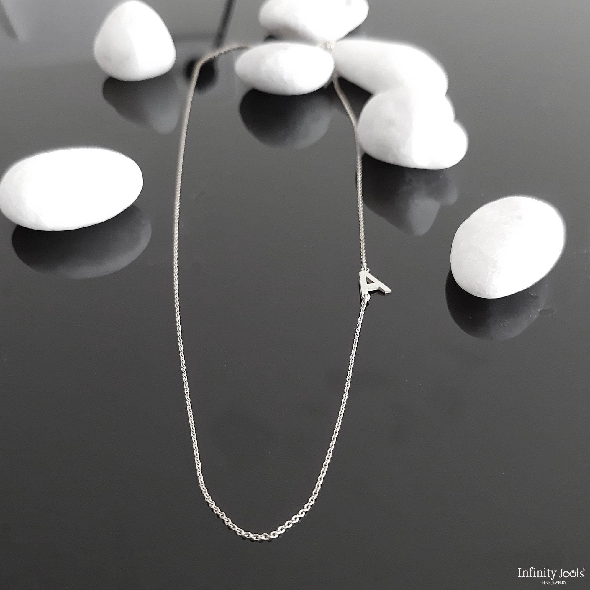 14k Gold Initial Letter Sideways Necklace - InfinityJools