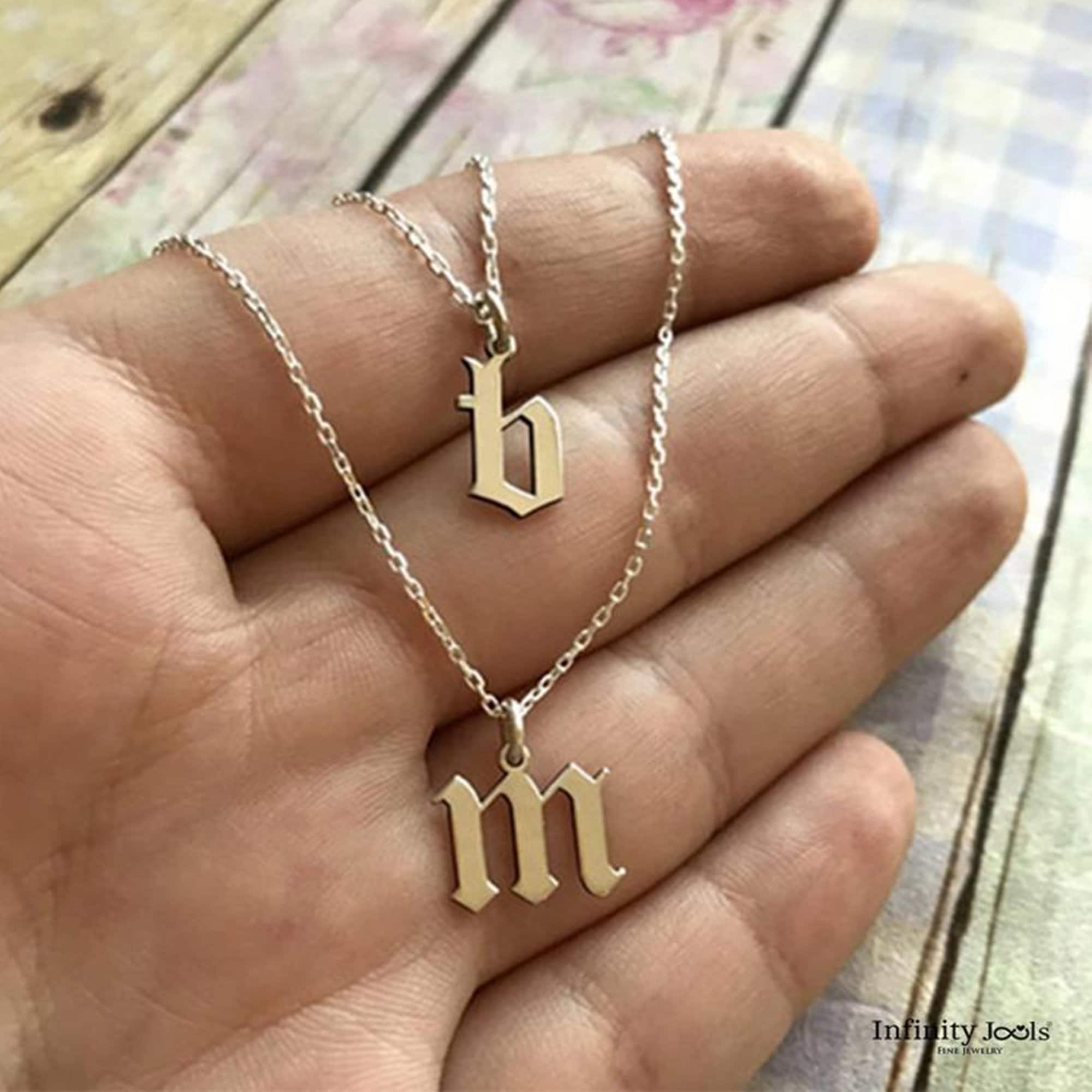 14k Gold Initial Necklace, Old English Initial Necklace - InfinityJools