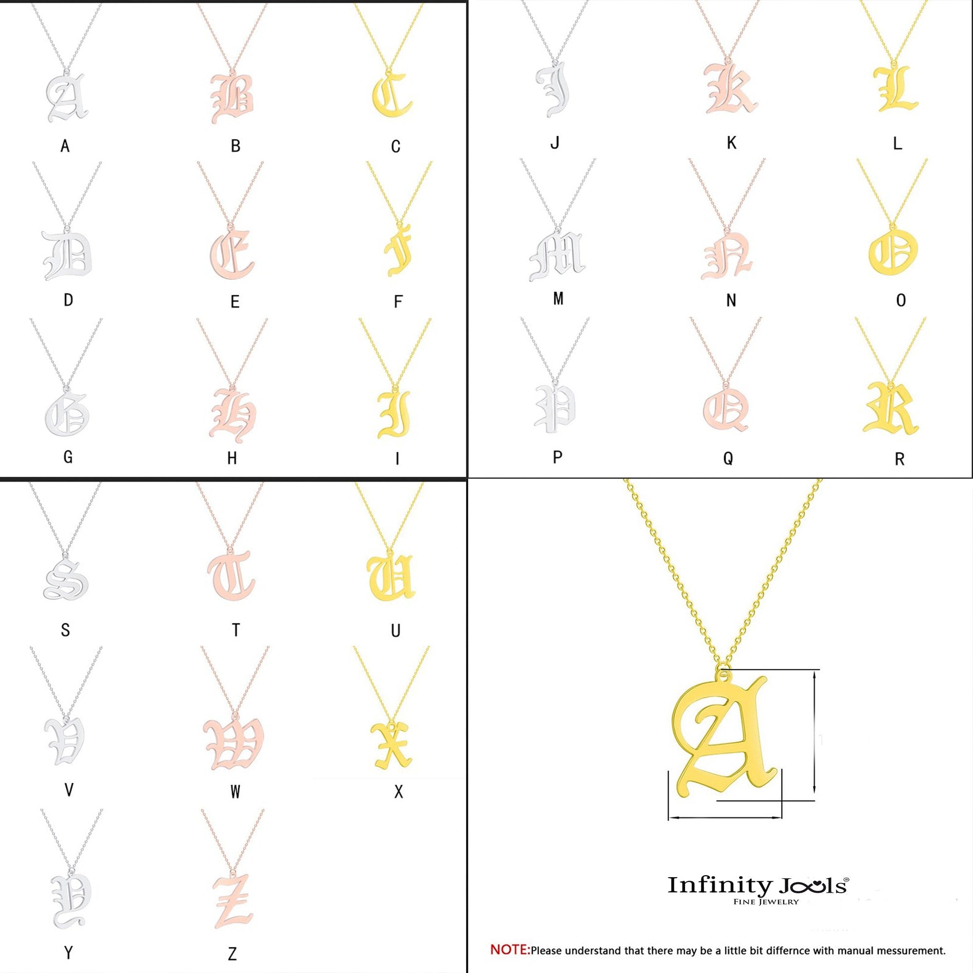 14k Gold Initial Necklace, Old English Initial Necklace - InfinityJools