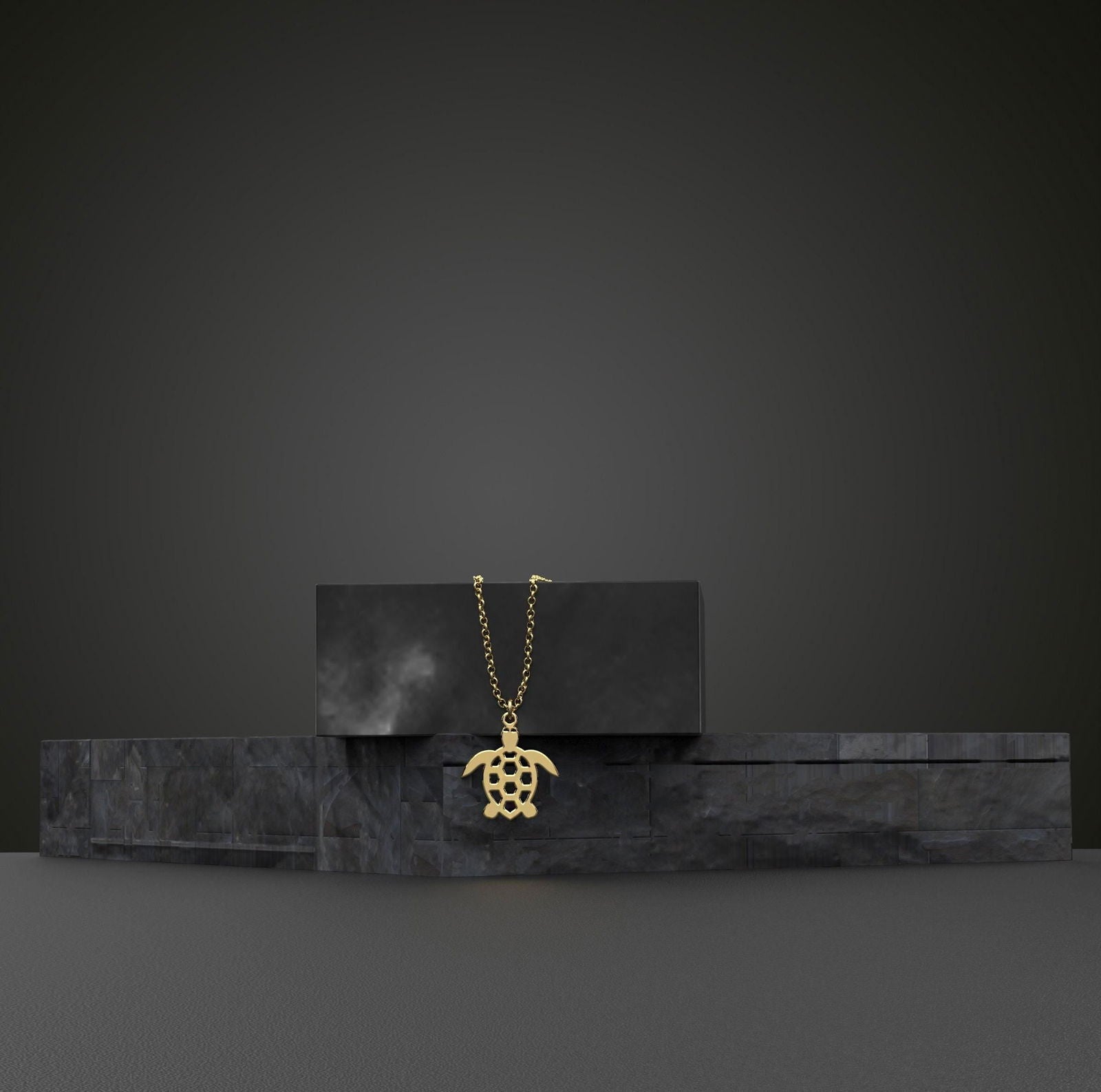 14k Gold Necklace Sea Turtle Pendant - InfinityJools