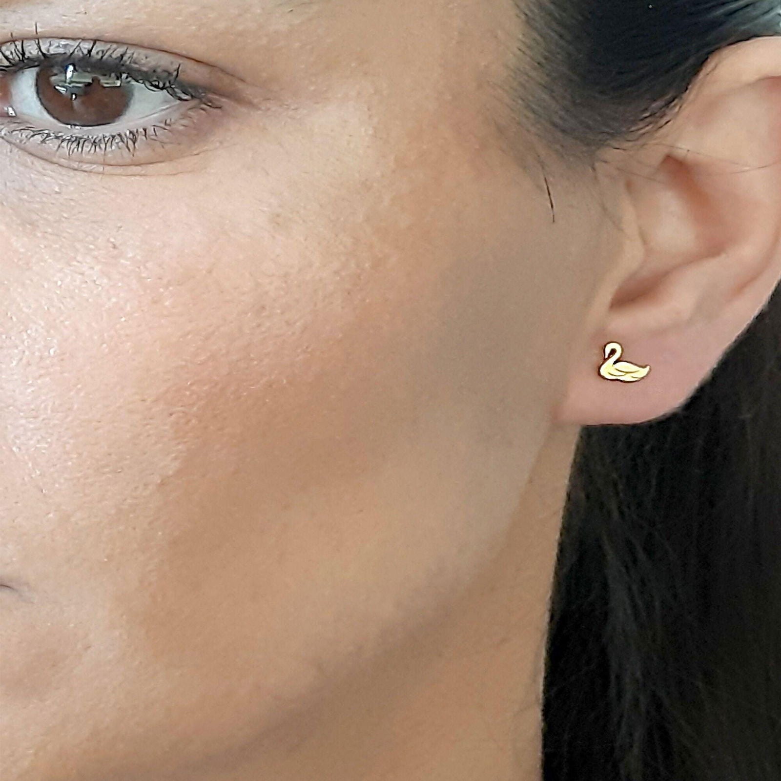 14K Gold Swan Studs Earrings - InfinityJools