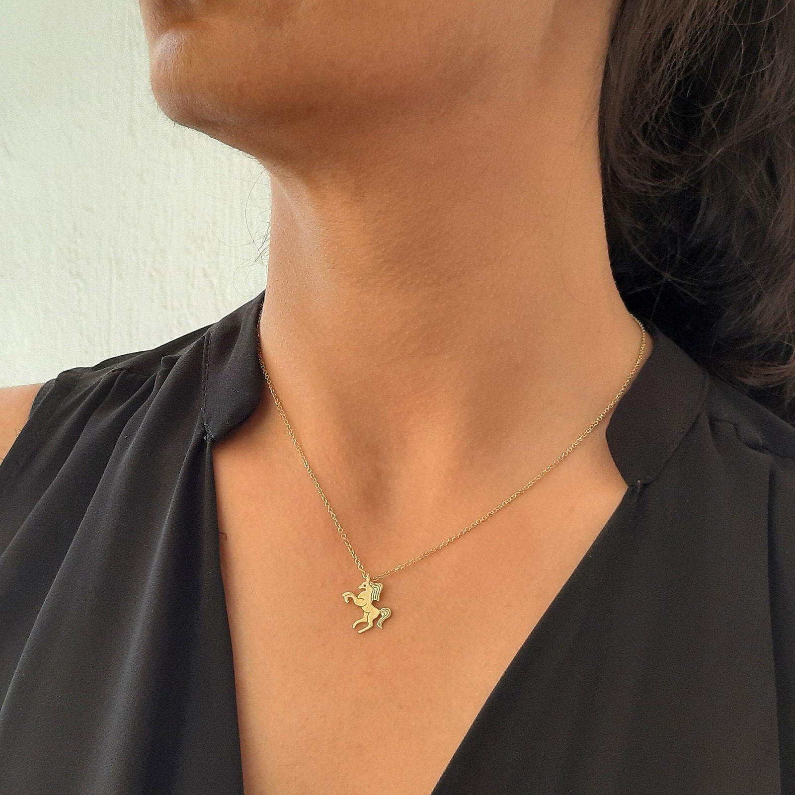 14K Gold Unicorn Necklace, Dainty Unicorn Pendant - InfinityJools