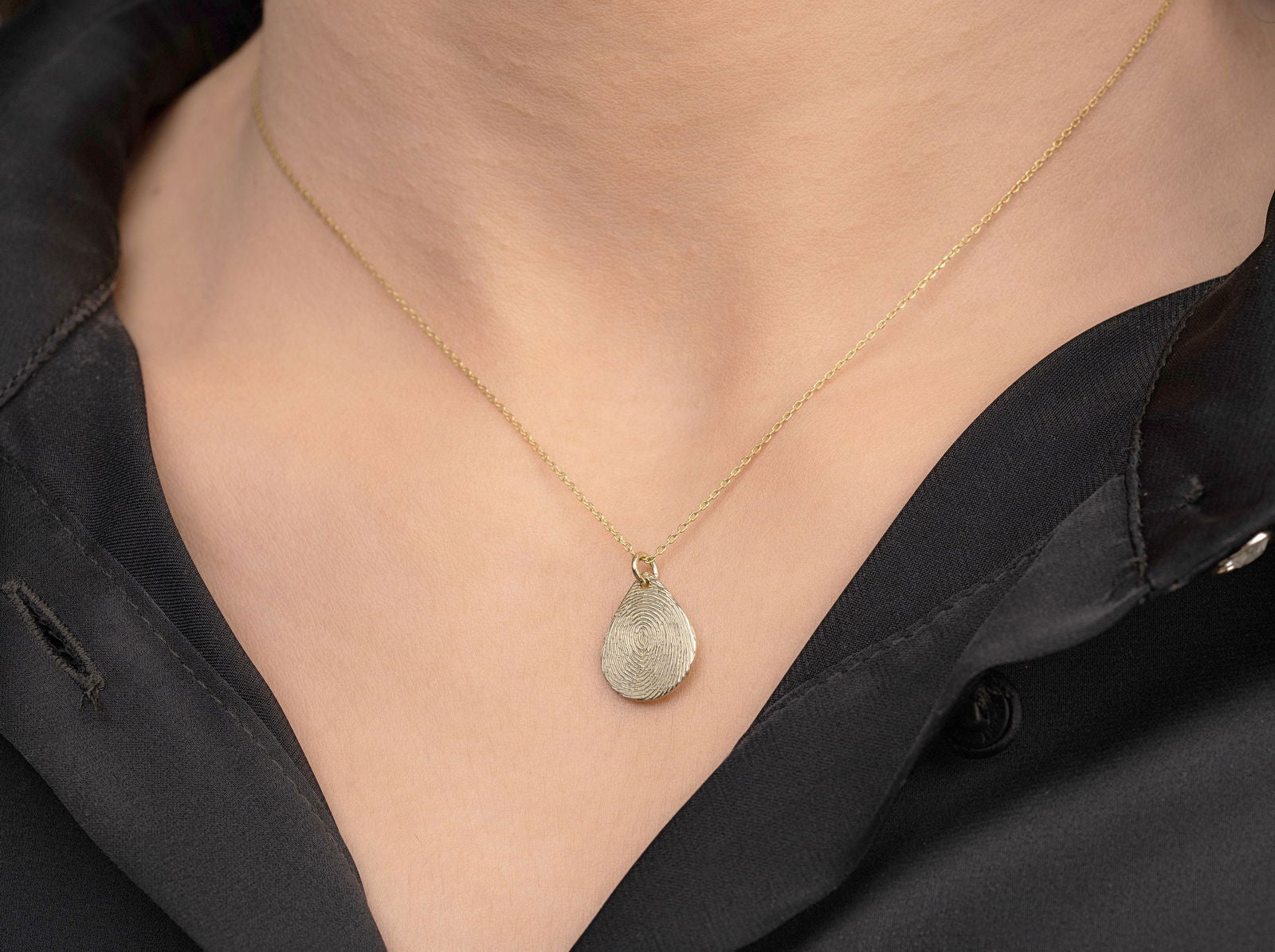 14k Real Gold Tear Drop Fingerprint Necklace Engraved - InfinityJools