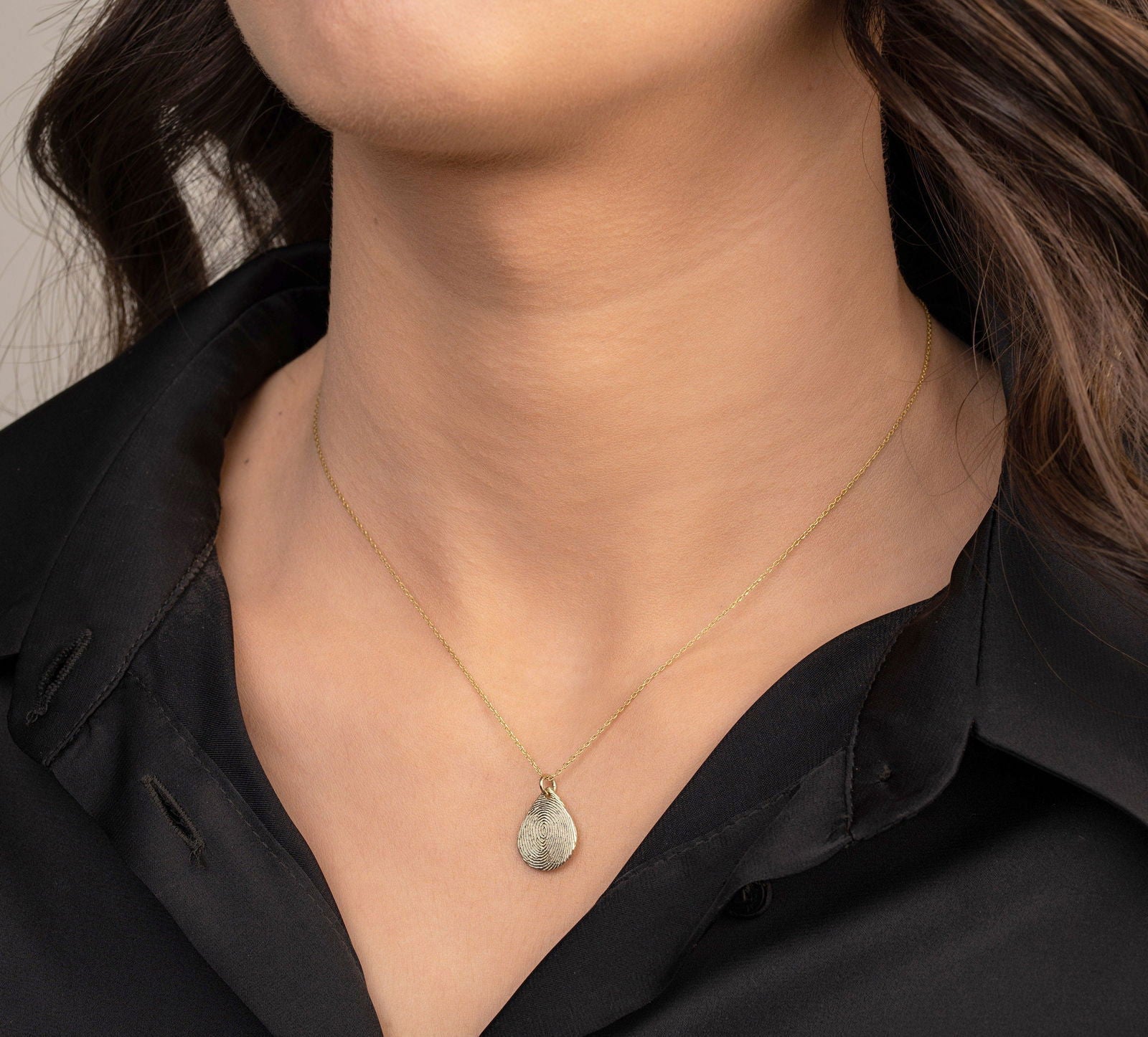 14k Real Gold Tear Drop Fingerprint Necklace Engraved - InfinityJools