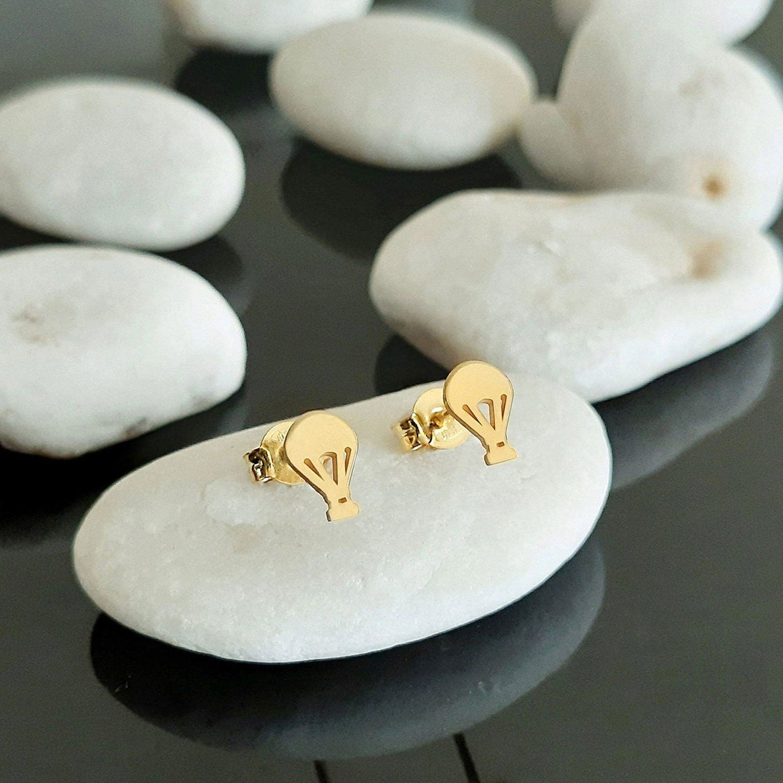 14k Solid Gold air balloon Stud Earrings - InfinityJools