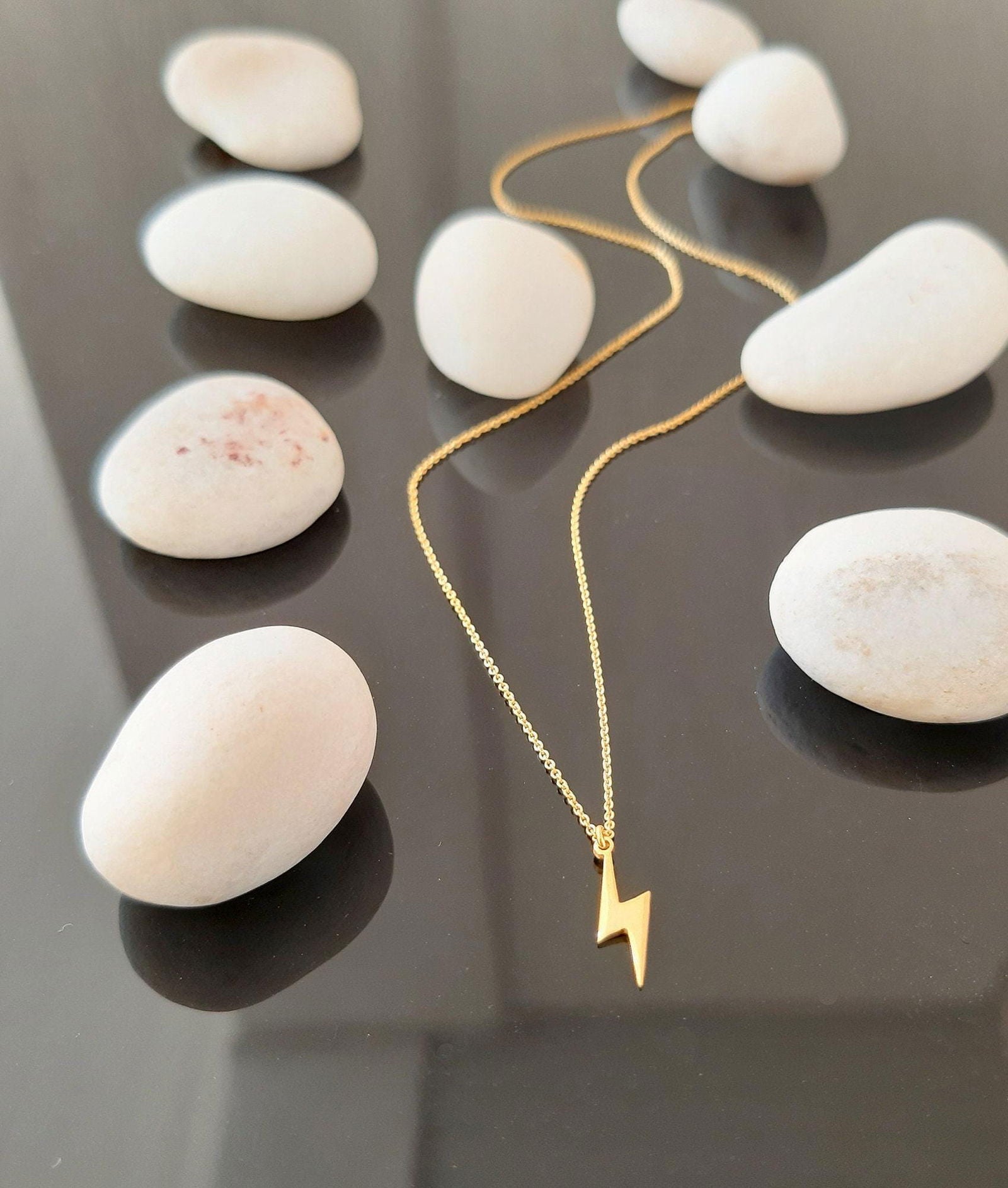 14k solid gold Bolt necklace, Lightning necklace - InfinityJools