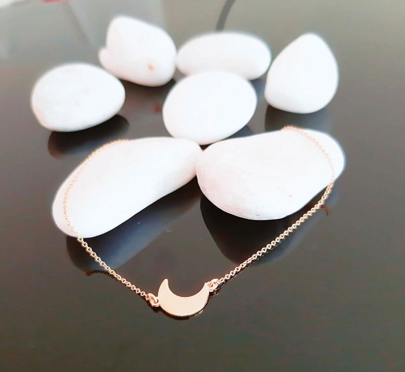 14K Solid Gold crescent moon Charm Bracelet - InfinityJools