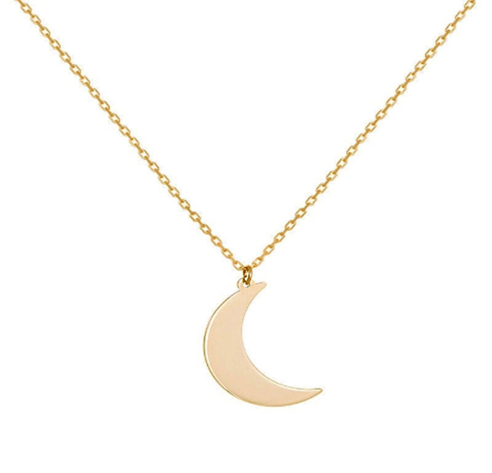 14K Solid Gold crescent moon pendant - InfinityJools
