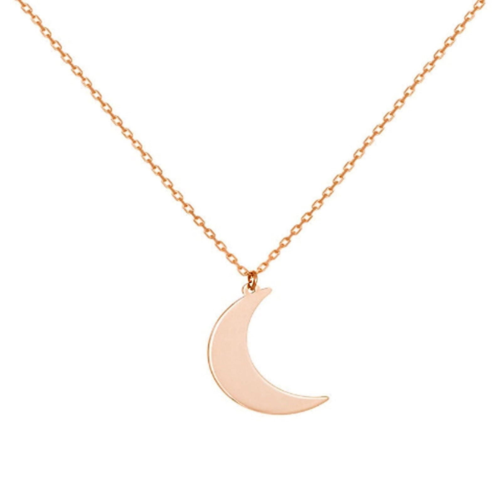 14K Solid Gold crescent moon pendant - InfinityJools