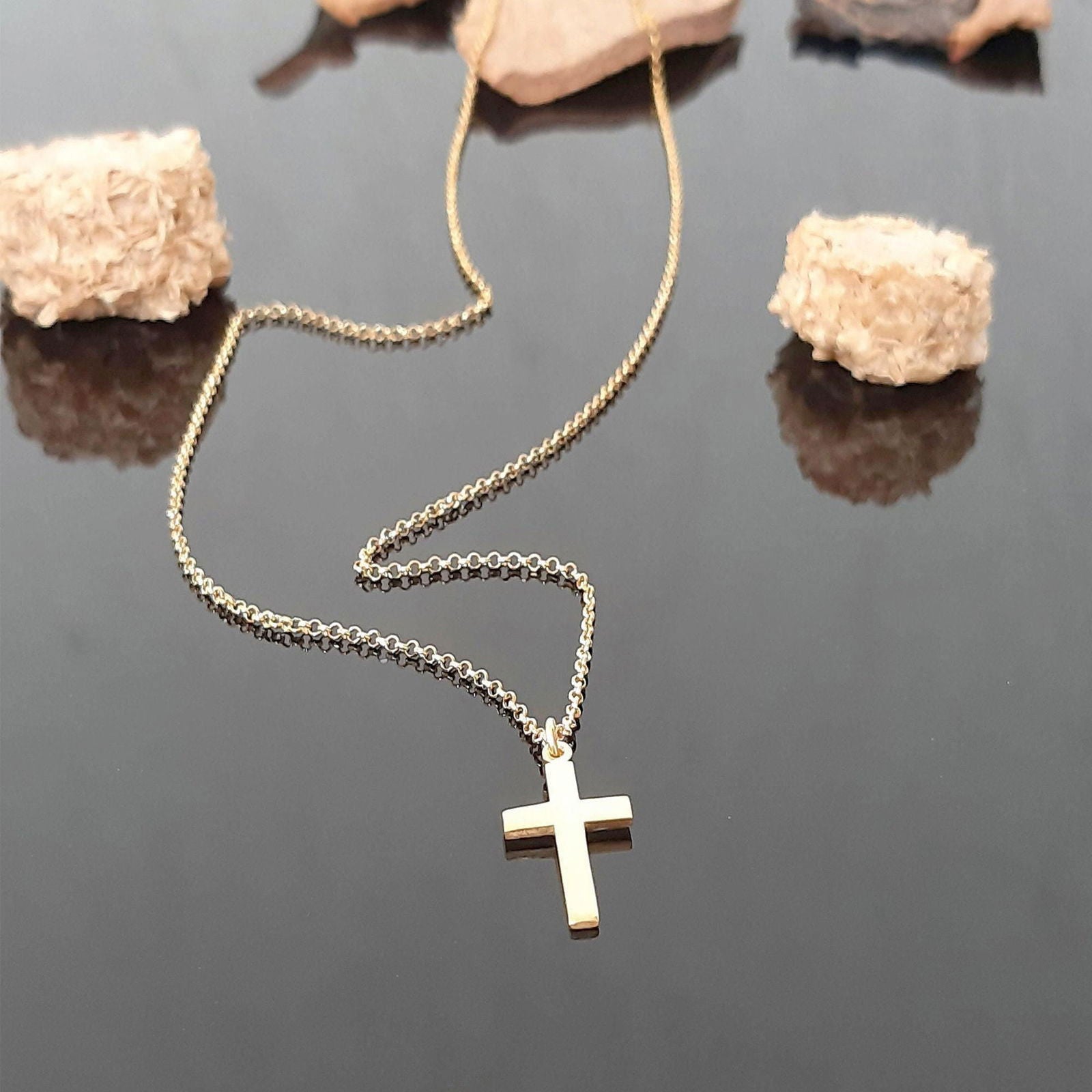 14k solid Gold Cross Necklace - InfinityJools