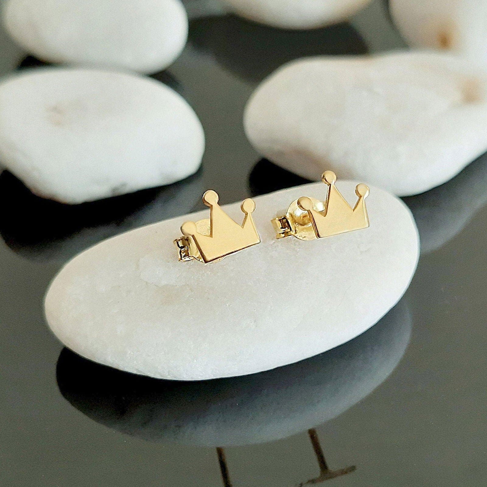 14K Solid gold Crown Stud Earrings - InfinityJools