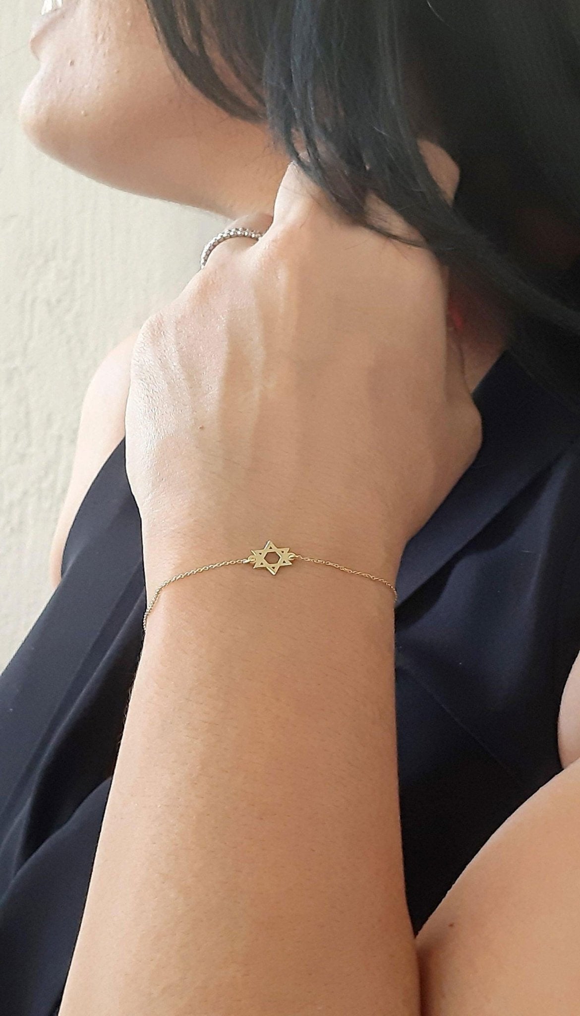 14K Solid Gold David Star Charm Bracelet - InfinityJools