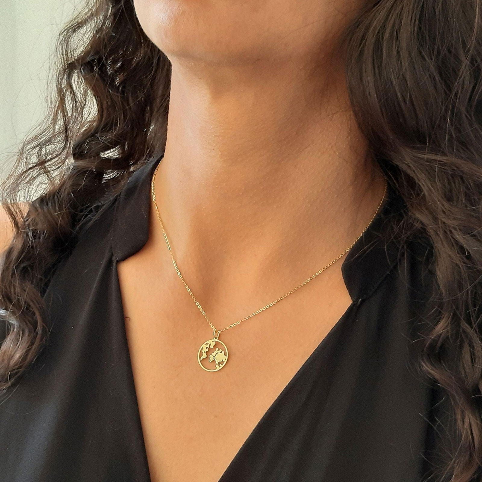 14k Solid Gold Earth Necklace - InfinityJools